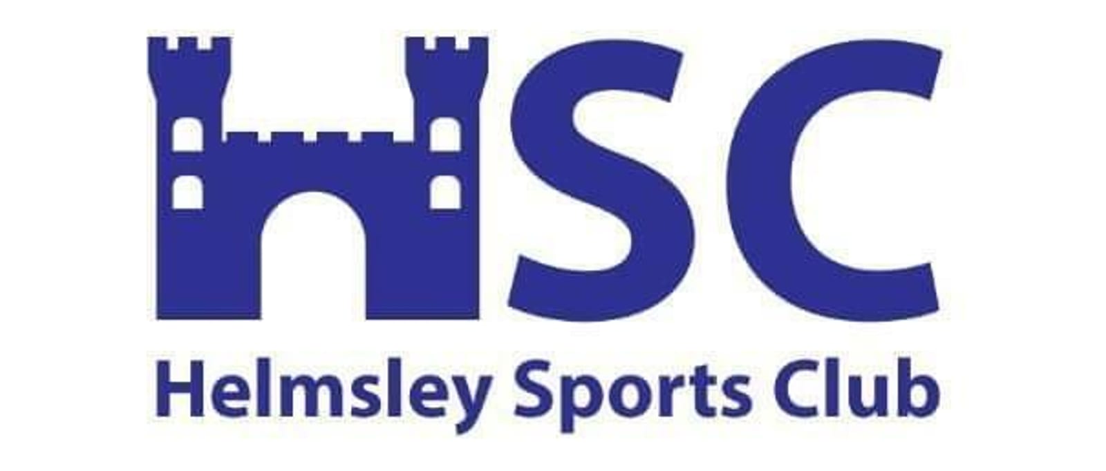 Logo for Helmsley Sports Club. It features the acronym "HSC" in bold blue letters, with the "H" designed to resemble a castle tower and gate. Below "HSC," the name "Helmsley Sports Club" is written in blue text.