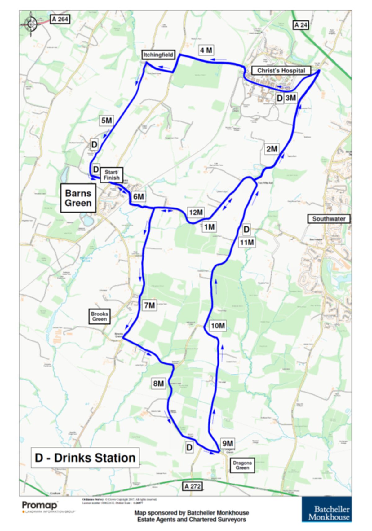 Run Barns Green Half Marathon, 10K and 5k course map