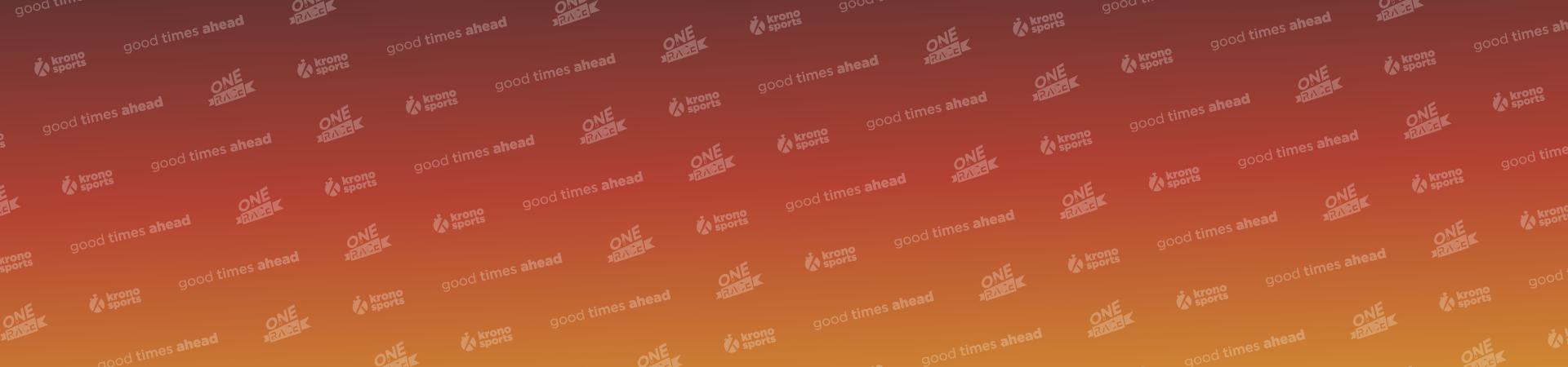 An ombre background transitioning from red to orange, patterned with repeated white text and logos that include phrases like "good times ahead" and various logos of "Aramco" and "OKE.