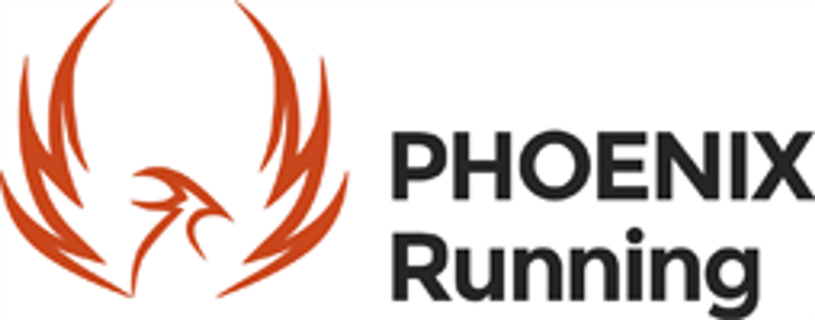 The logo consists of a stylized, red phoenix silhouette with outstretched wings on the left. To the right, the text "PHOENIX Running" is written in bold, black letters.