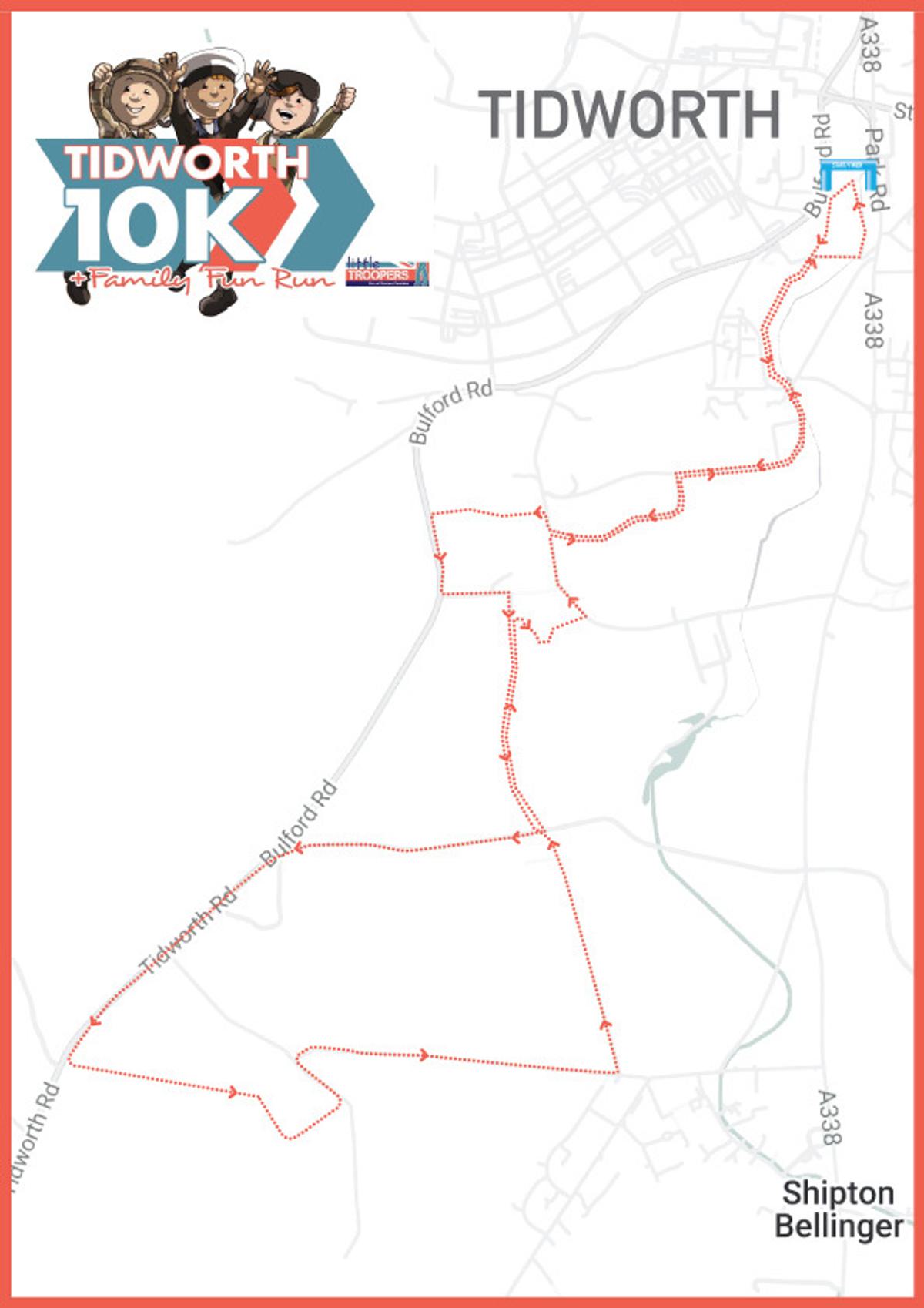 Little Troopers Tidworth 10K and Family Fun Run course map