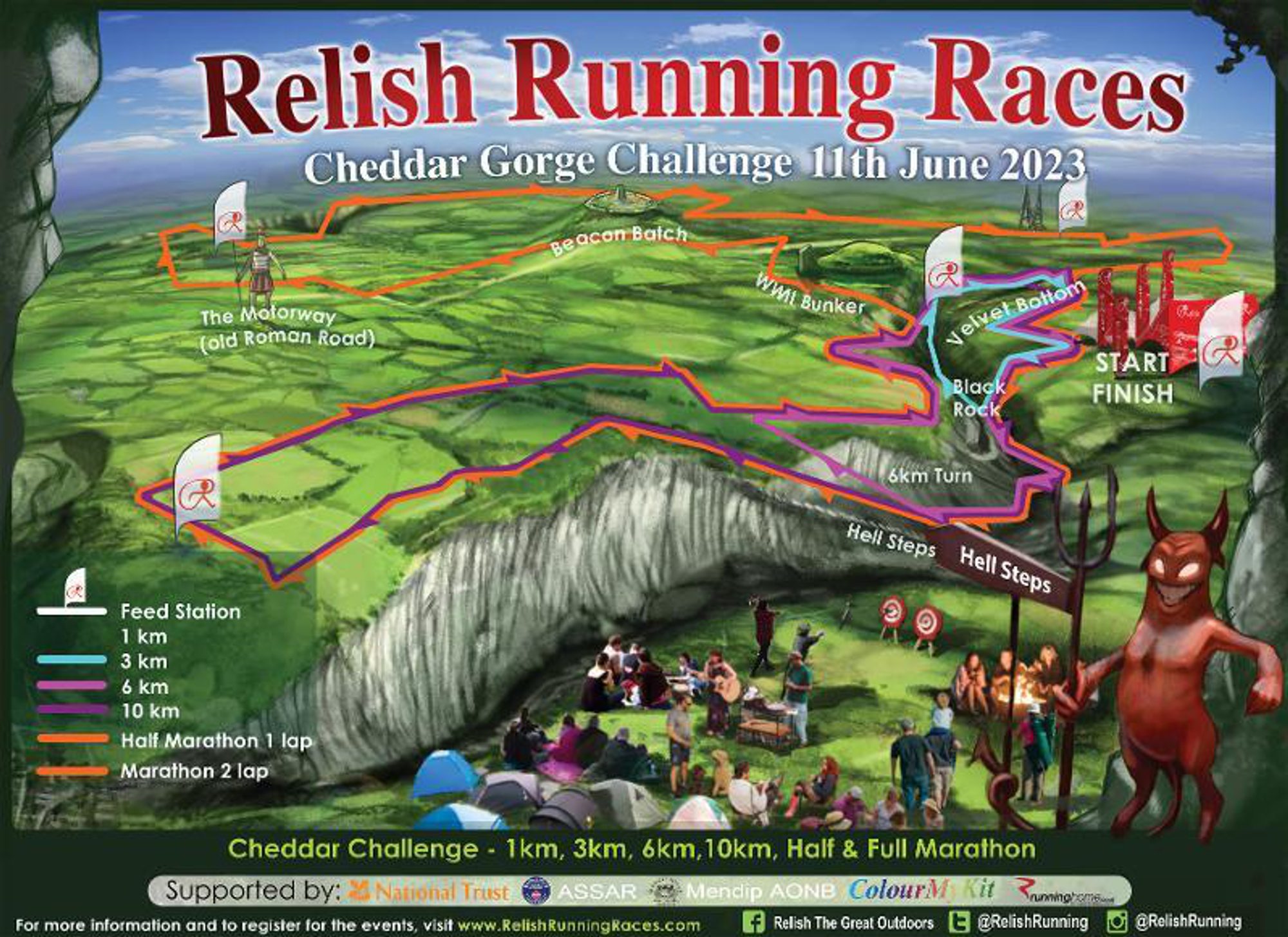 Cheddar Gorge Challenge (Marathon, Half, 10km, 6km, Fun Runs) course map