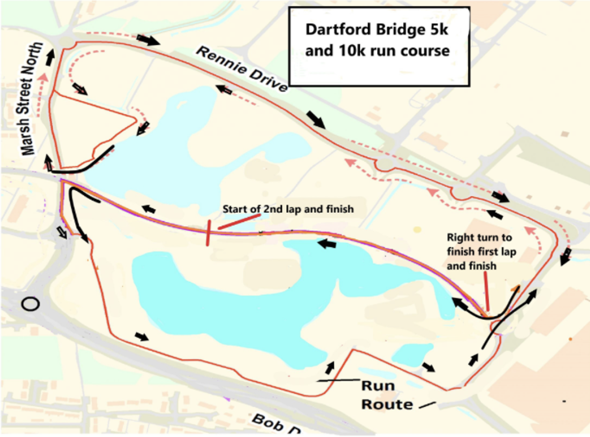 Dartford Bridge 10km course map
