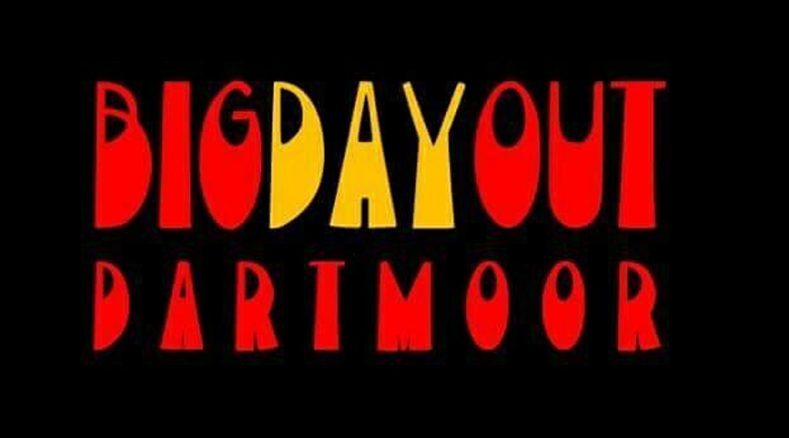 A graphic with the words "BIG DAY OUT DARTMOOR" in bold, stylized, uppercase letters. "BIG DAY OUT" is in alternating red and yellow colors, while "DARTMOOR" is in red. The text is set against a black background.