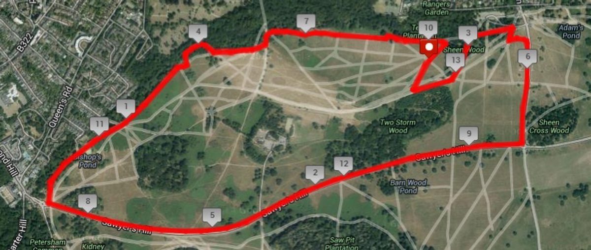RunThrough Richmond Park Half Marathon course map