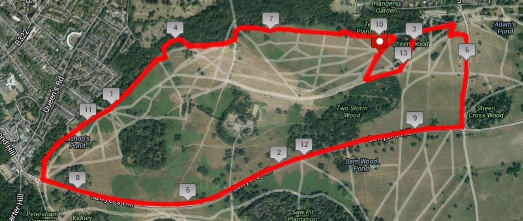 RunThrough Richmond Park Half Marathon course map