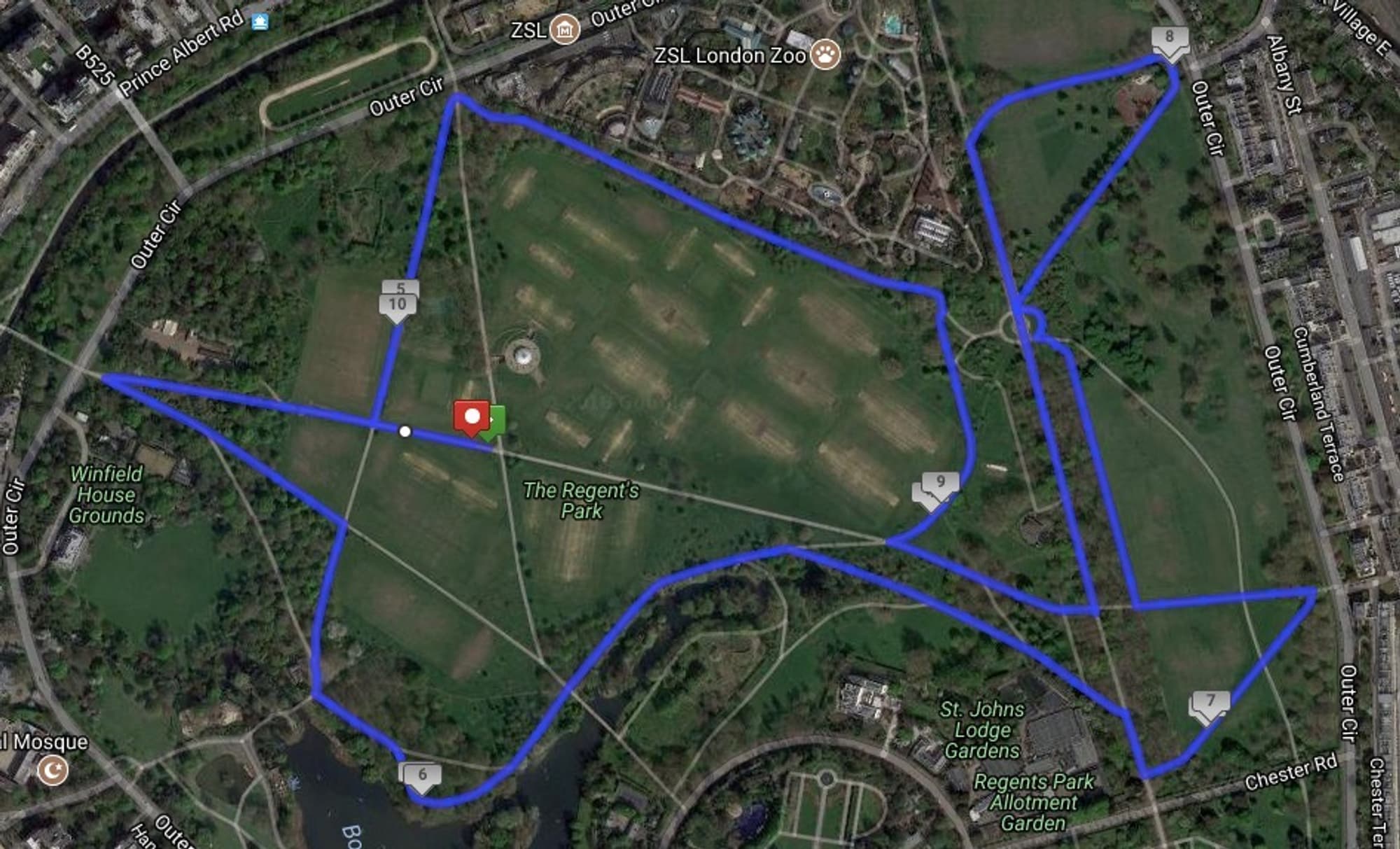 RunThrough Regents Park 5k & 10k November course map