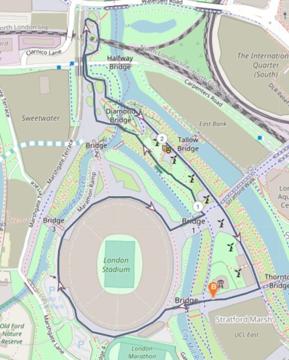 RunThrough Chase the Sun Olympic Park 5k & 10k course map