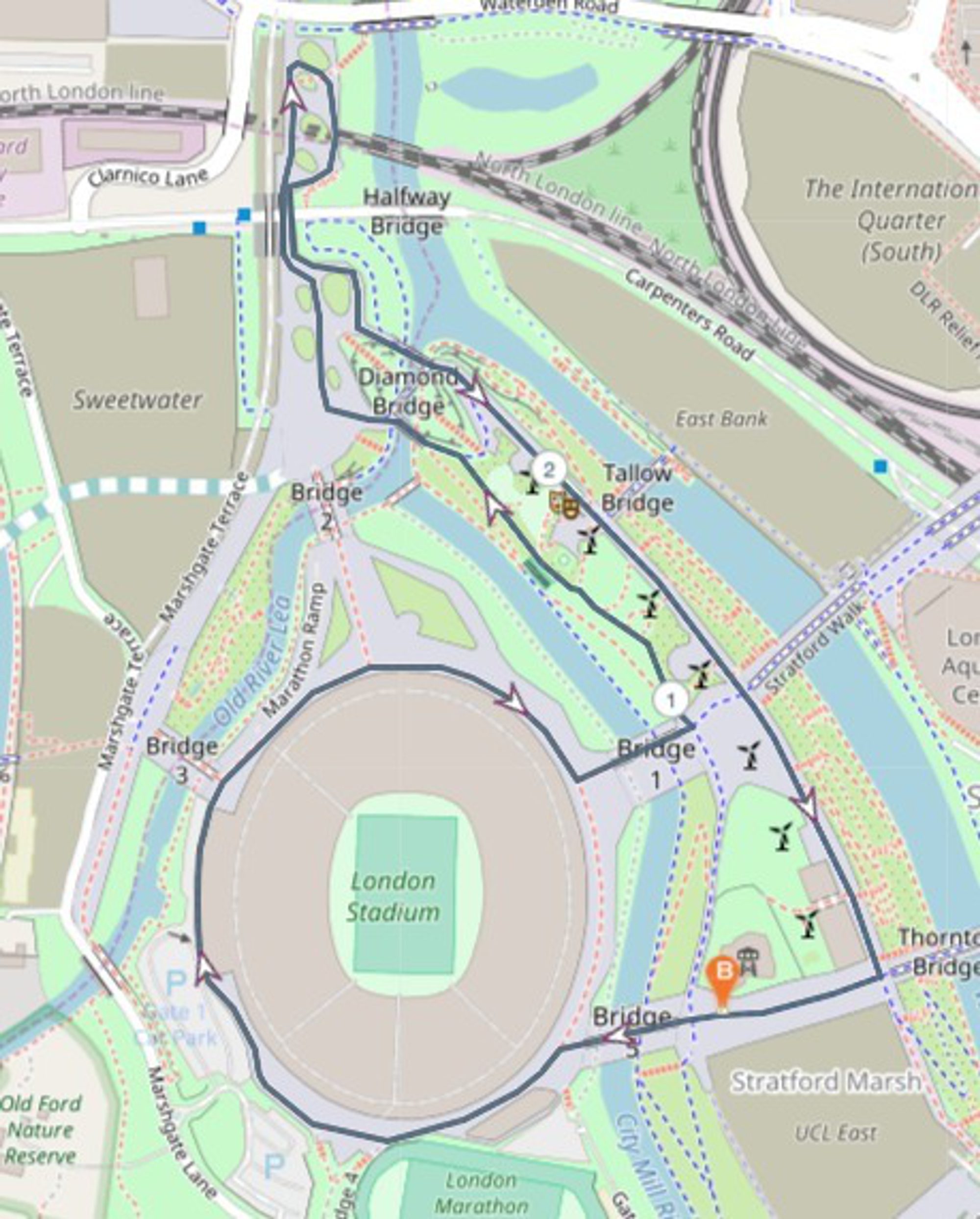 RunThrough Chase the Sun Olympic Park 5k & 10k course map