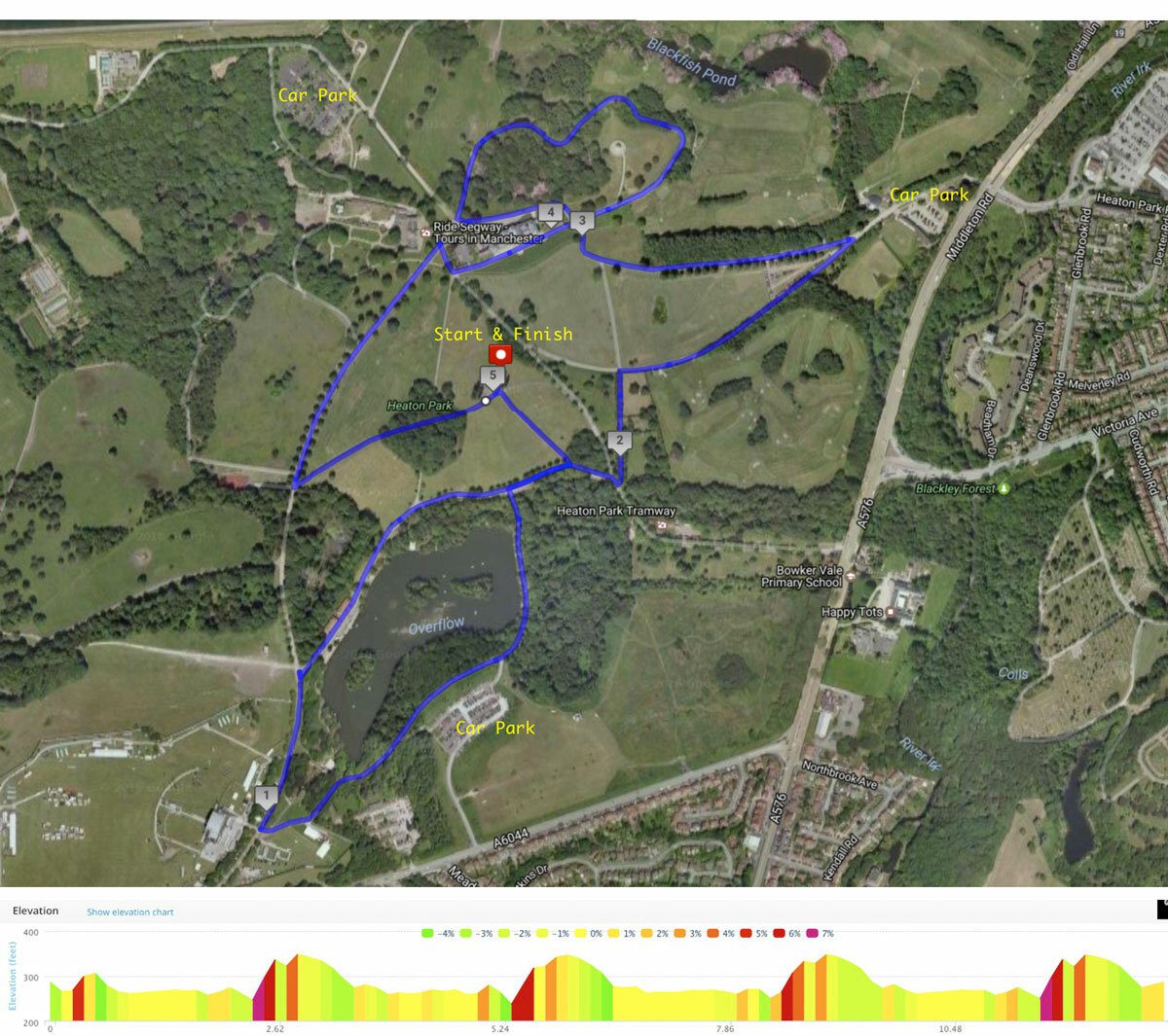 Run Heaton 5k, 10k & Half Marathon course map