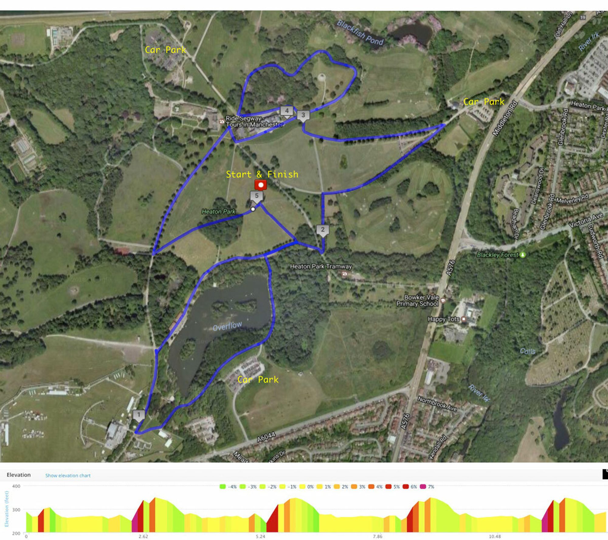 Run Heaton 5k, 10k & Half Marathon course map