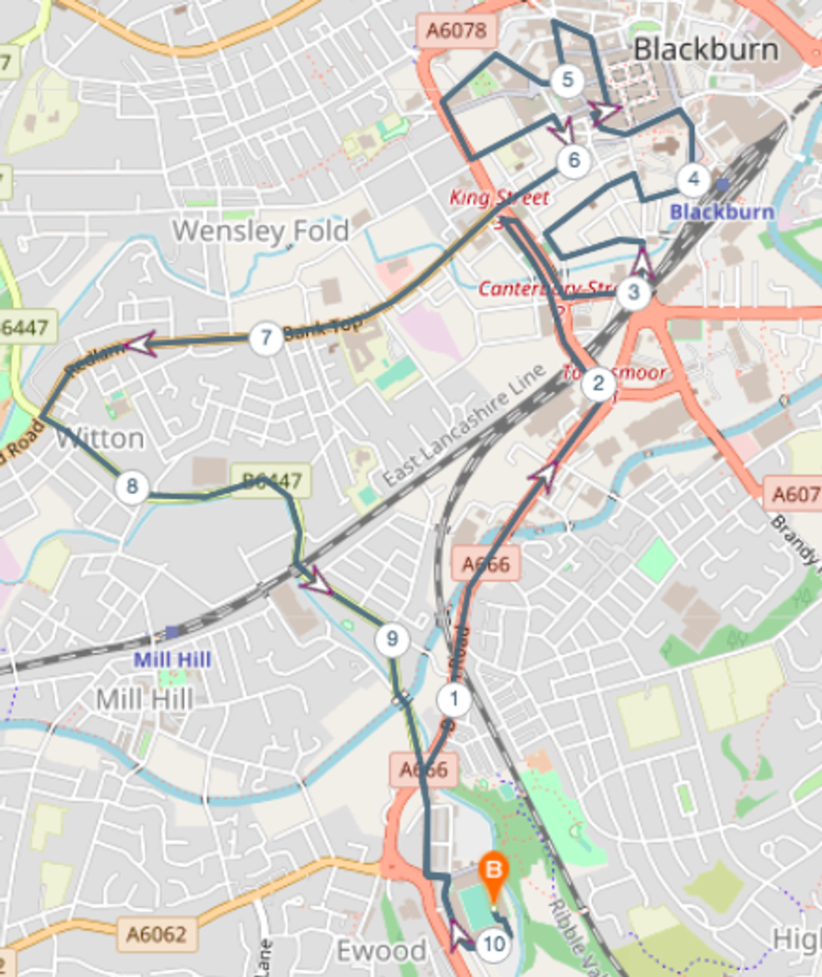 Blackburn FC 10k at Ewood Park course map