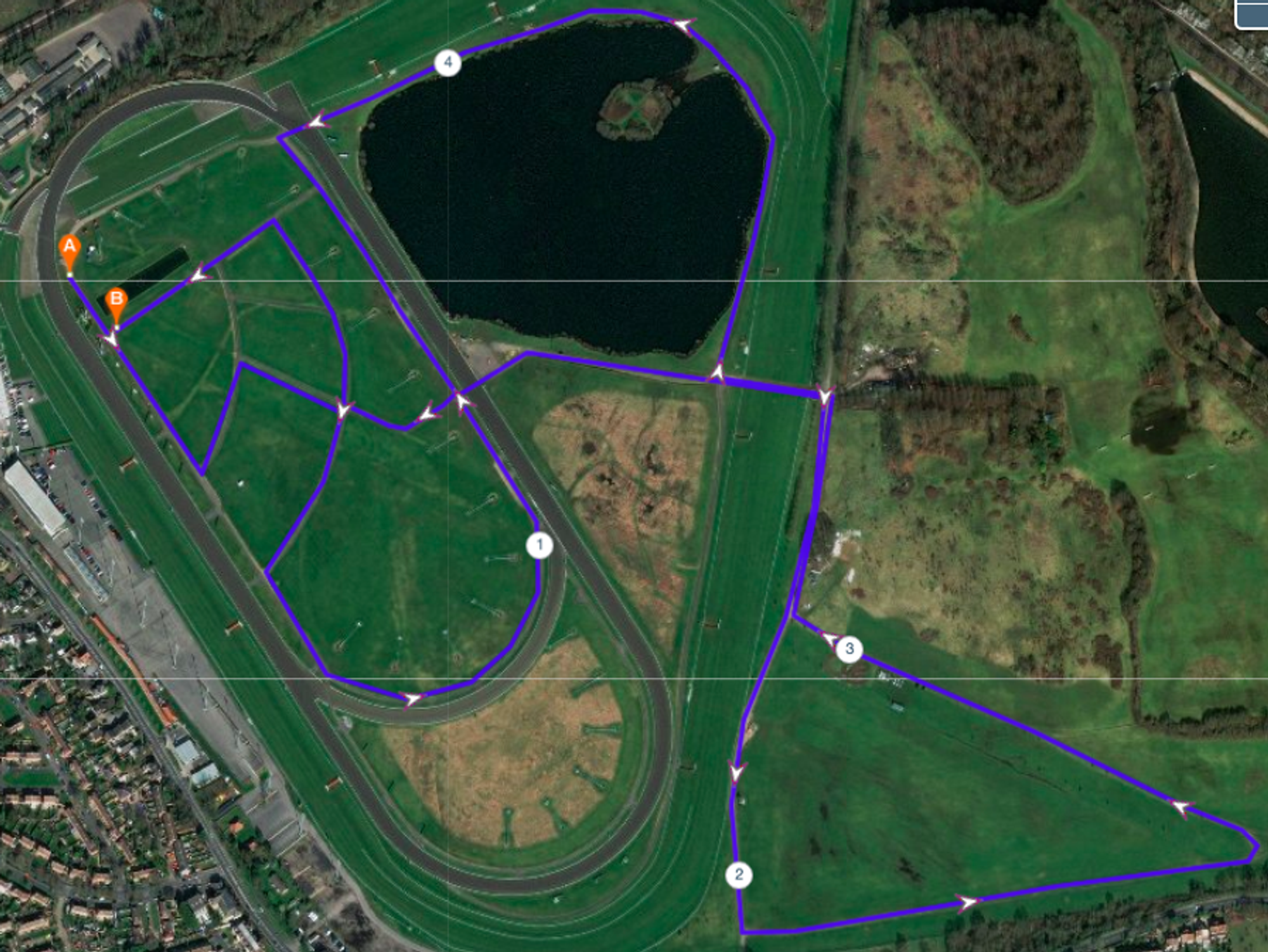 RunThrough Kempton Park Racecourse 5k, 10k, Marathon & Half course map