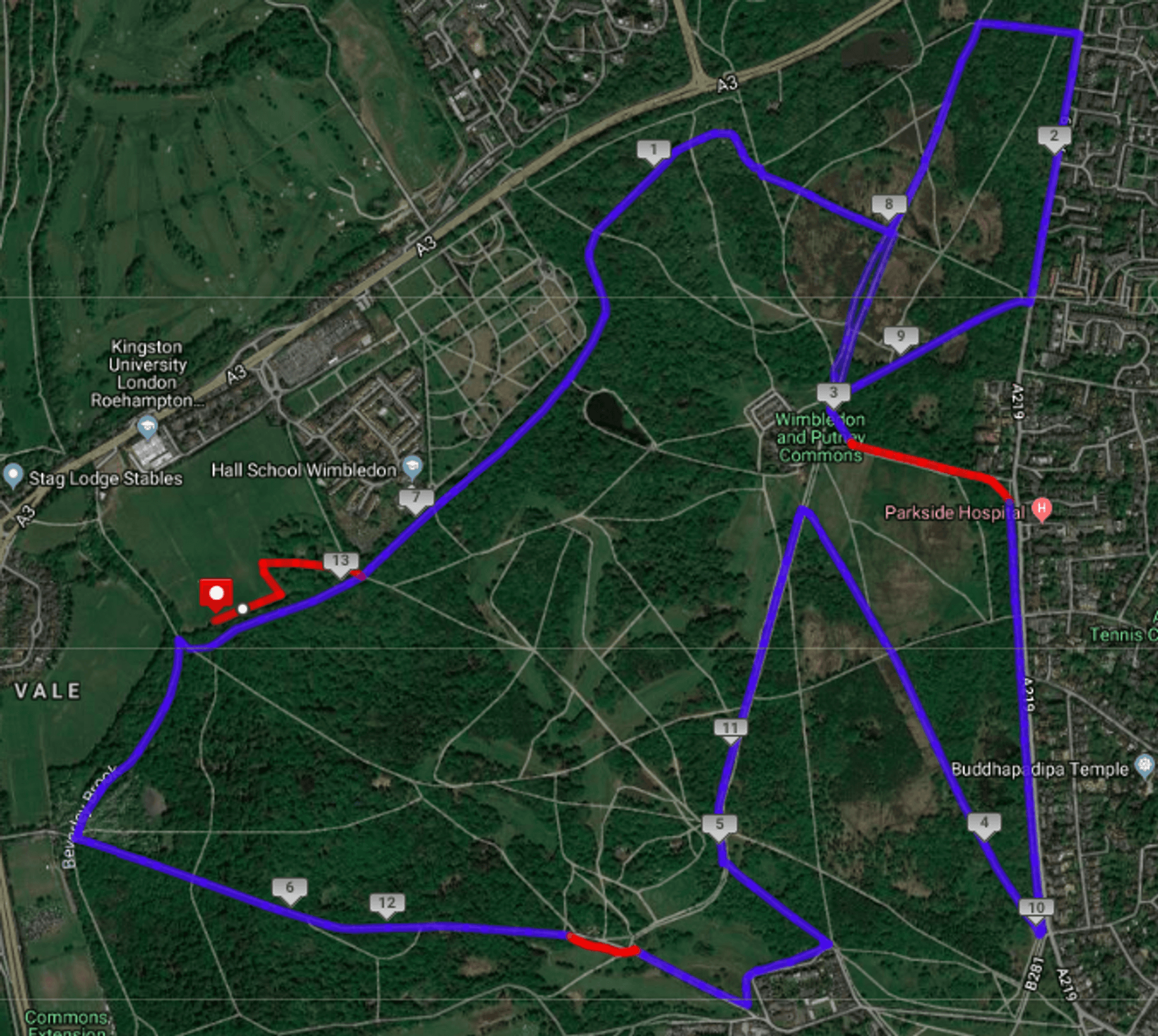 RunThrough Wimbledon Common Half Marathon course map