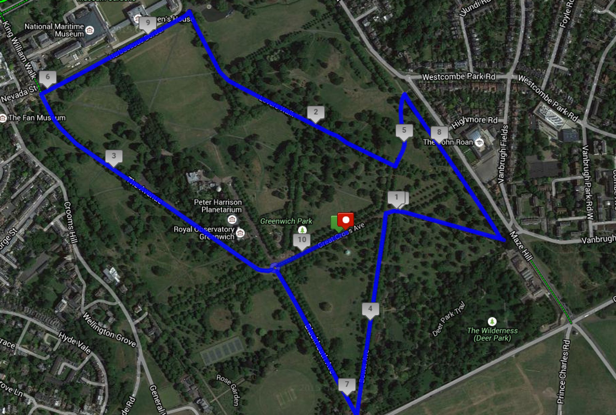 Greenwich Park 5k & 10k course map