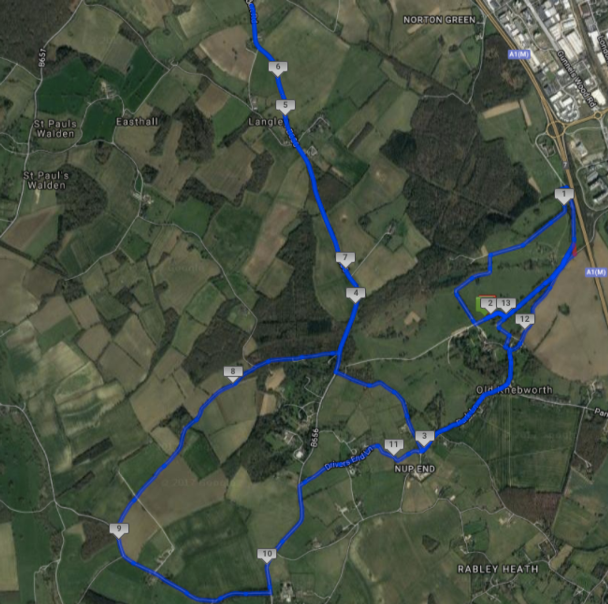 Hertfordshire Half Marathon & 10k course map