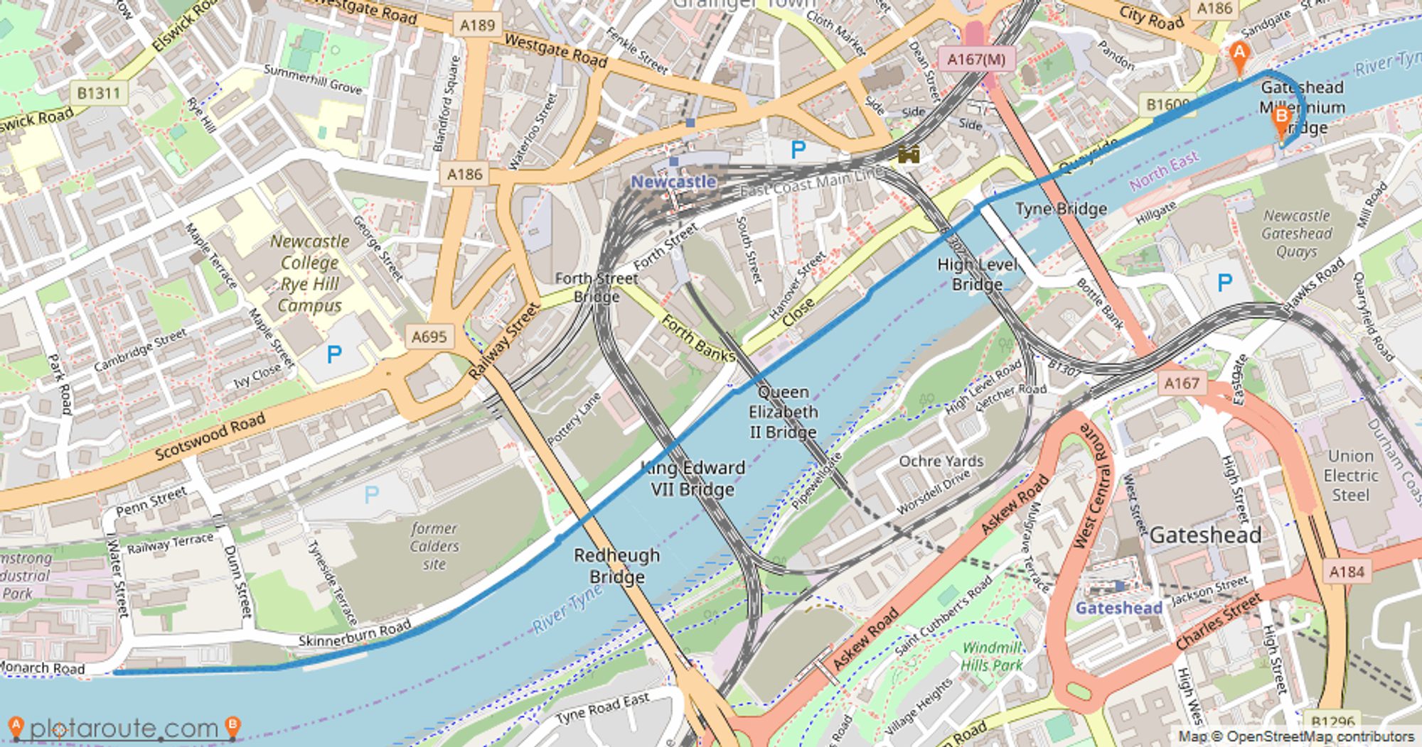 Quayside 5k & 10k course map