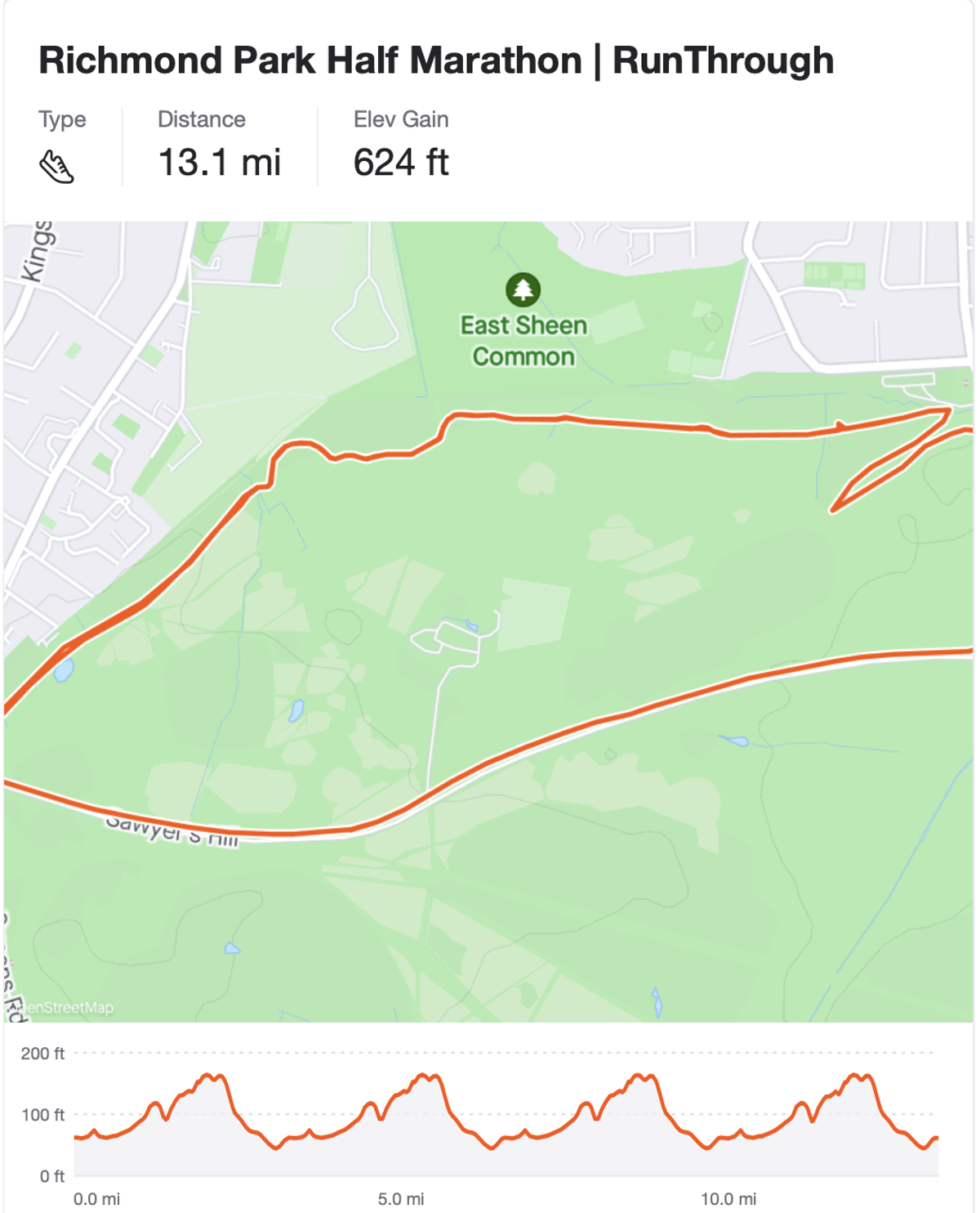 Richmond Park Half Marathon - July course map
