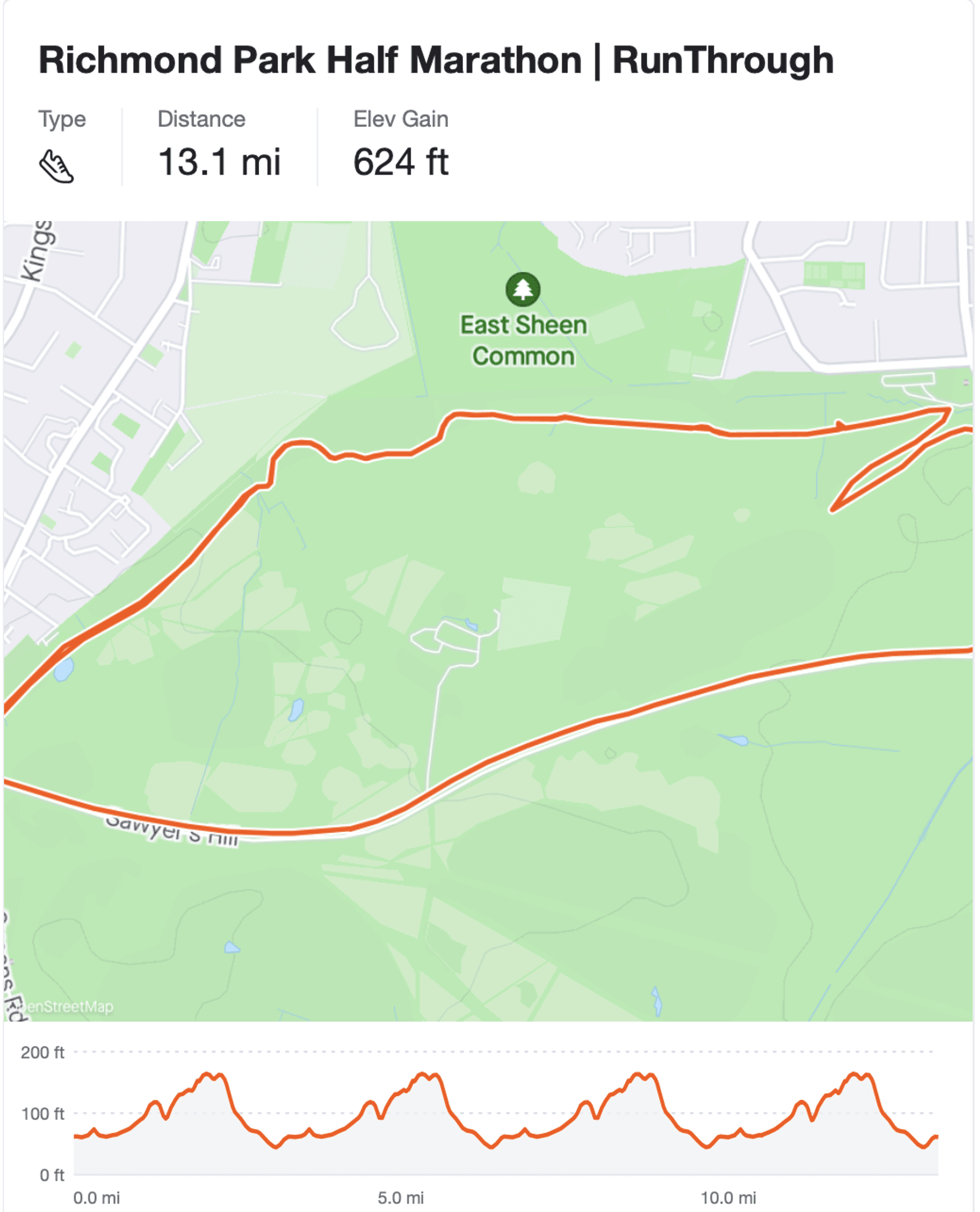 Richmond Park Half Marathon - July course map