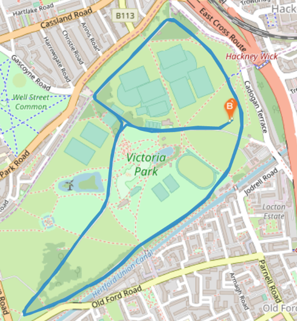 Victoria Park 5k, 10k & Half Marathon course map