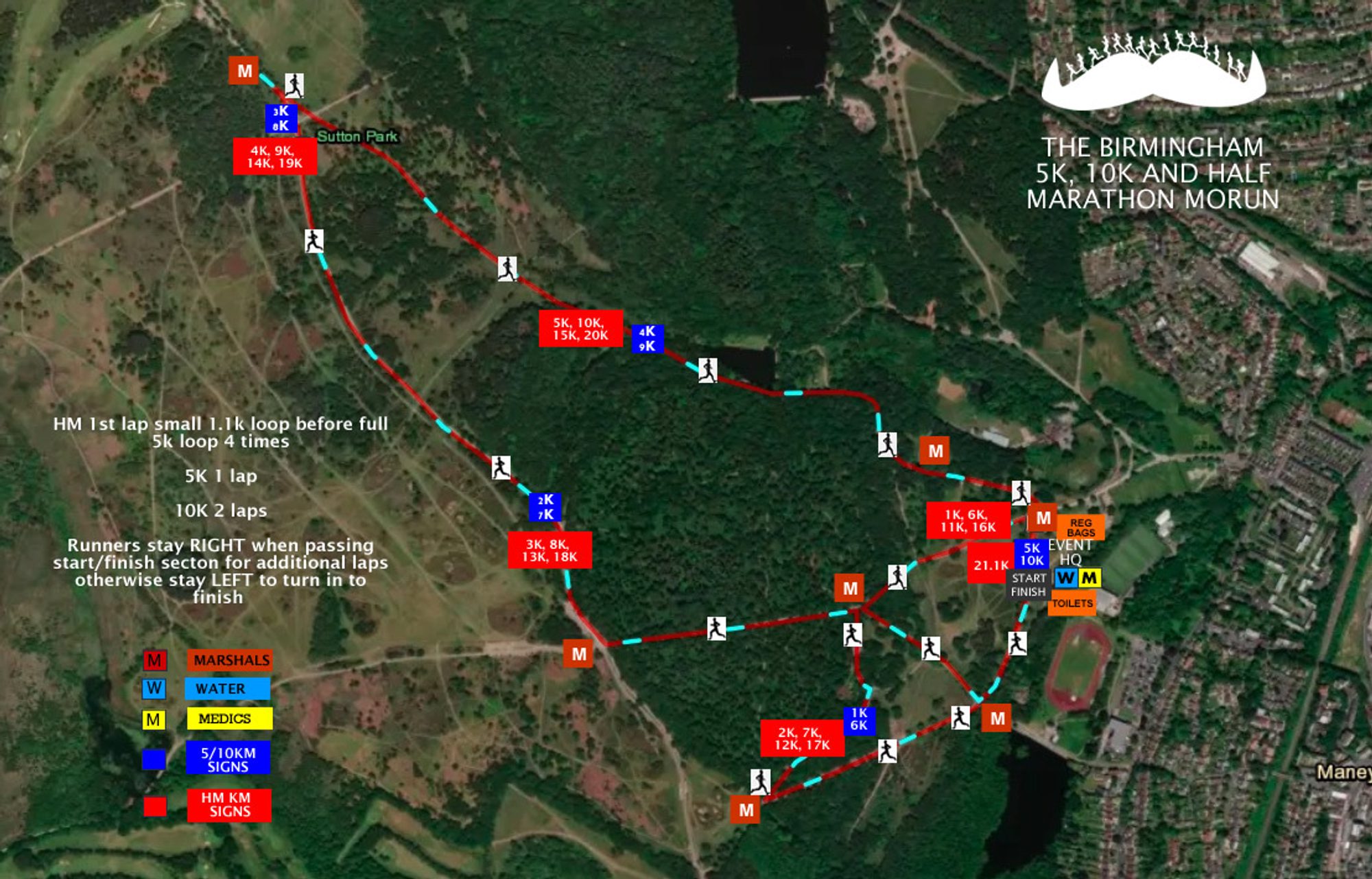 Birmingham 1.5k, 5k, 10k & Half Marathon MoRun course map