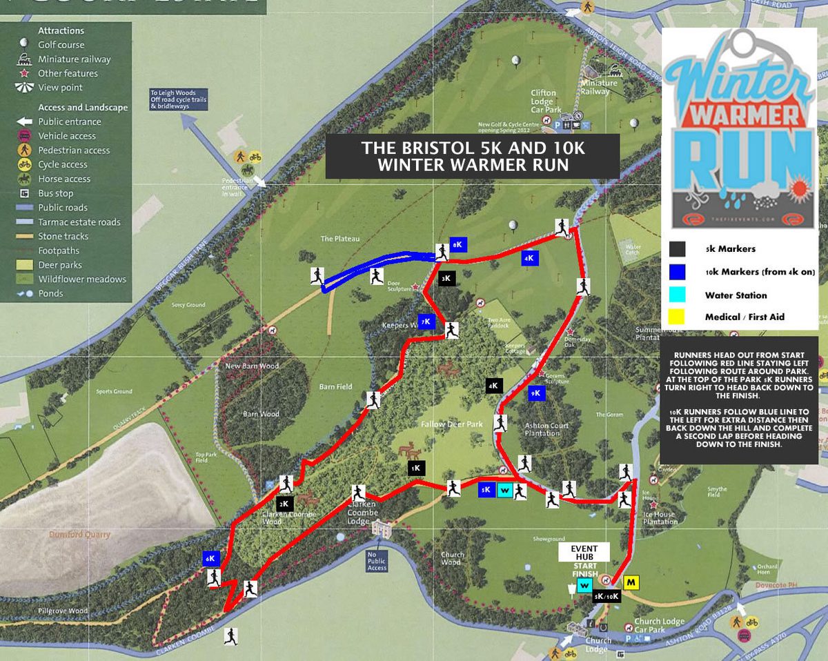 The Bristol 5k and 10k Winter Warmer Run course map