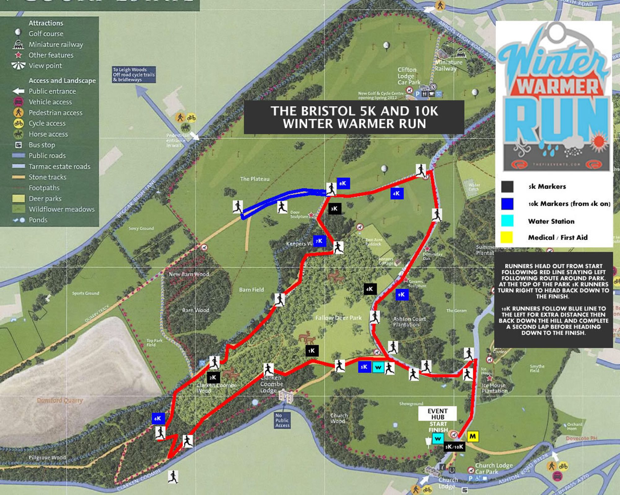 The Bristol 5k and 10k Winter Warmer Run course map