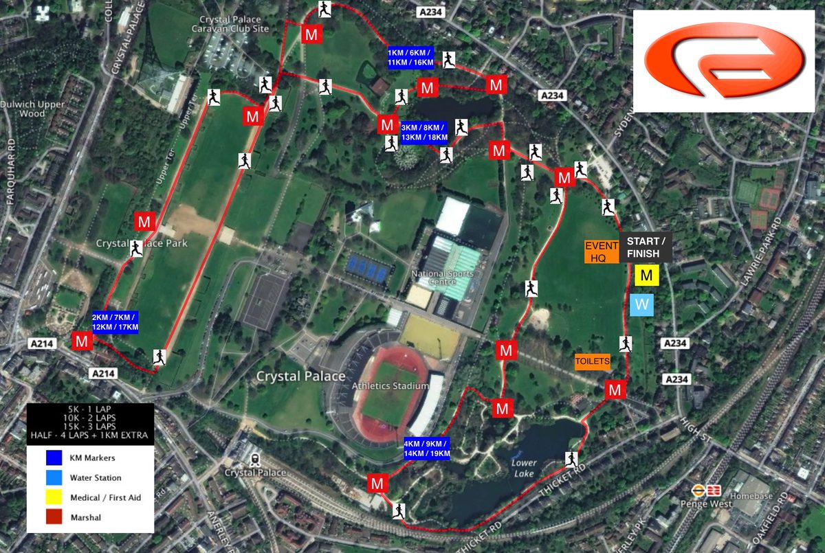 Conquer Crystal Palace 5k, 10k & Half Marathon course map