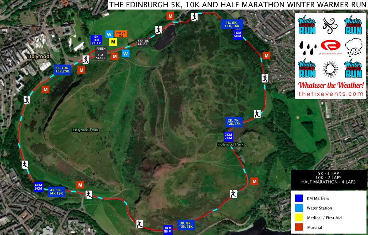 The Edinburgh 5k, 10k and Half Marathon Winter Warmer Run course map