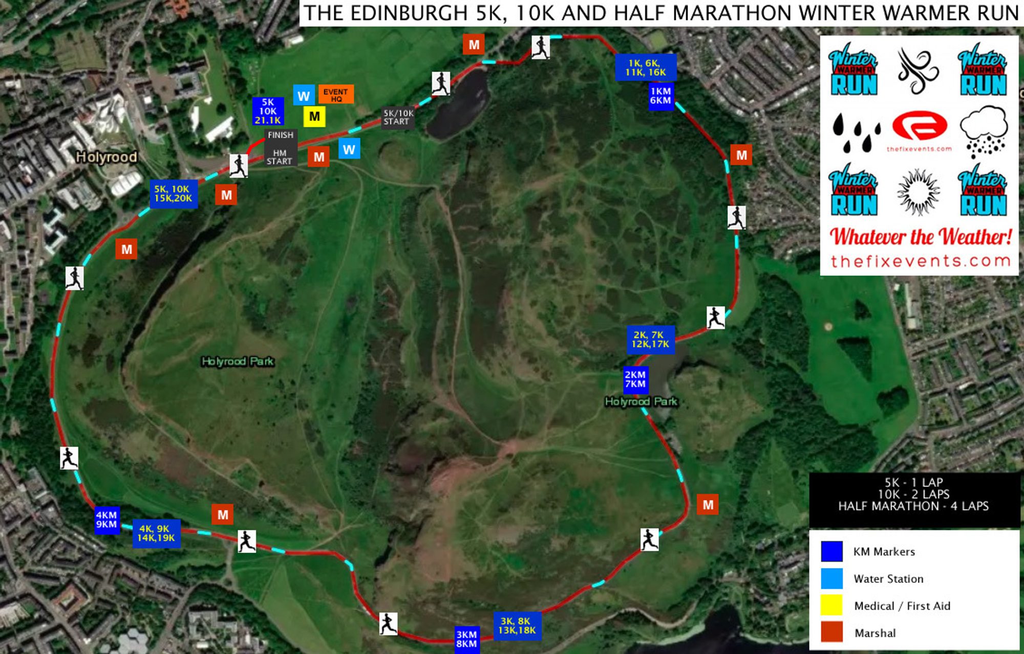 The Edinburgh 5k, 10k and Half Marathon Winter Warmer Run course map