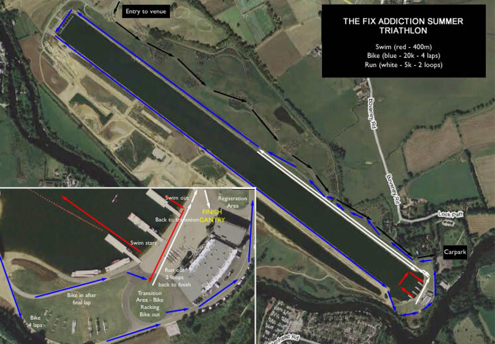 The FixAddiction Triathlon course map
