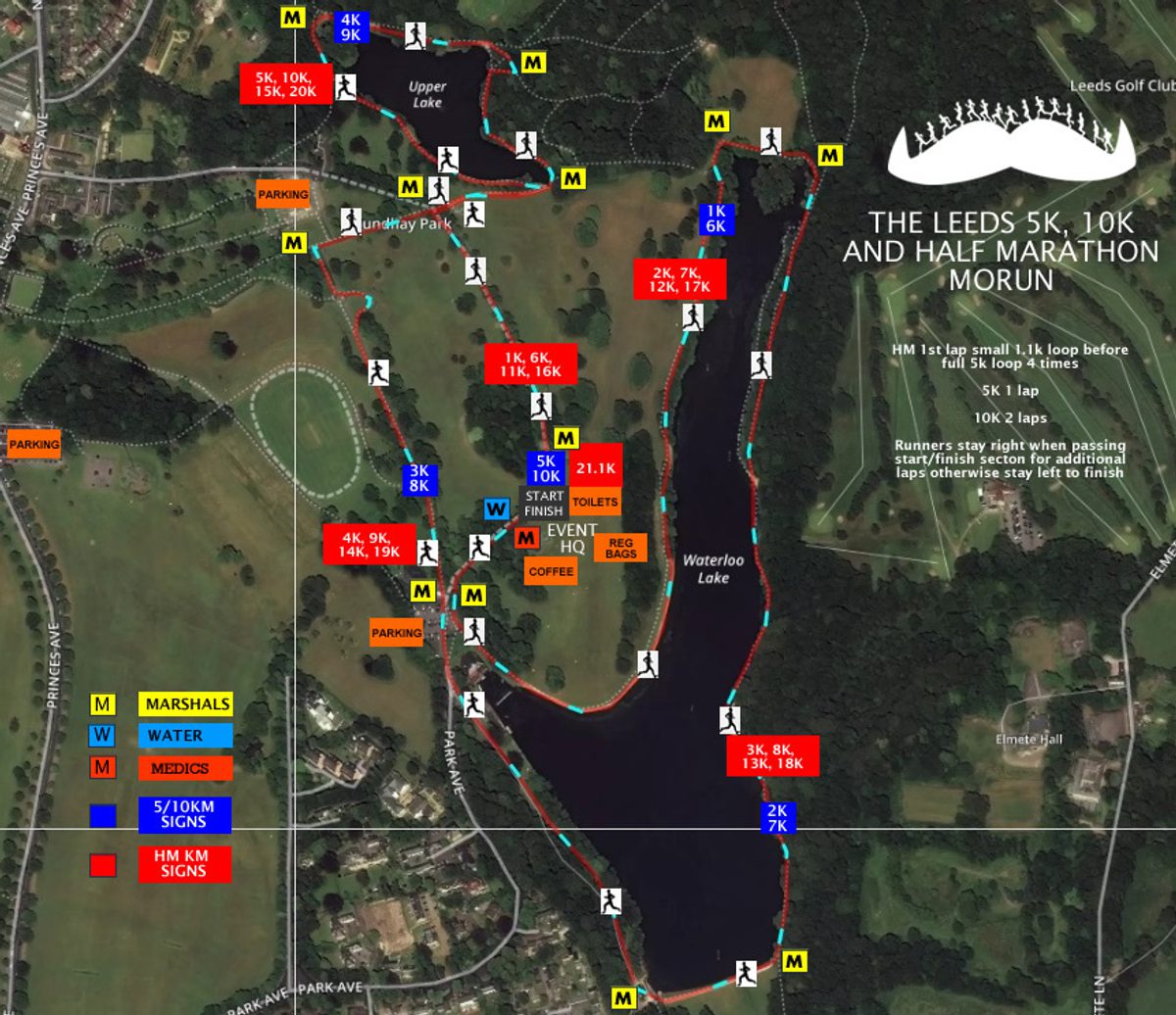 The Leeds 1.5k, 5k, 10k & Half Marathon MoRun course map