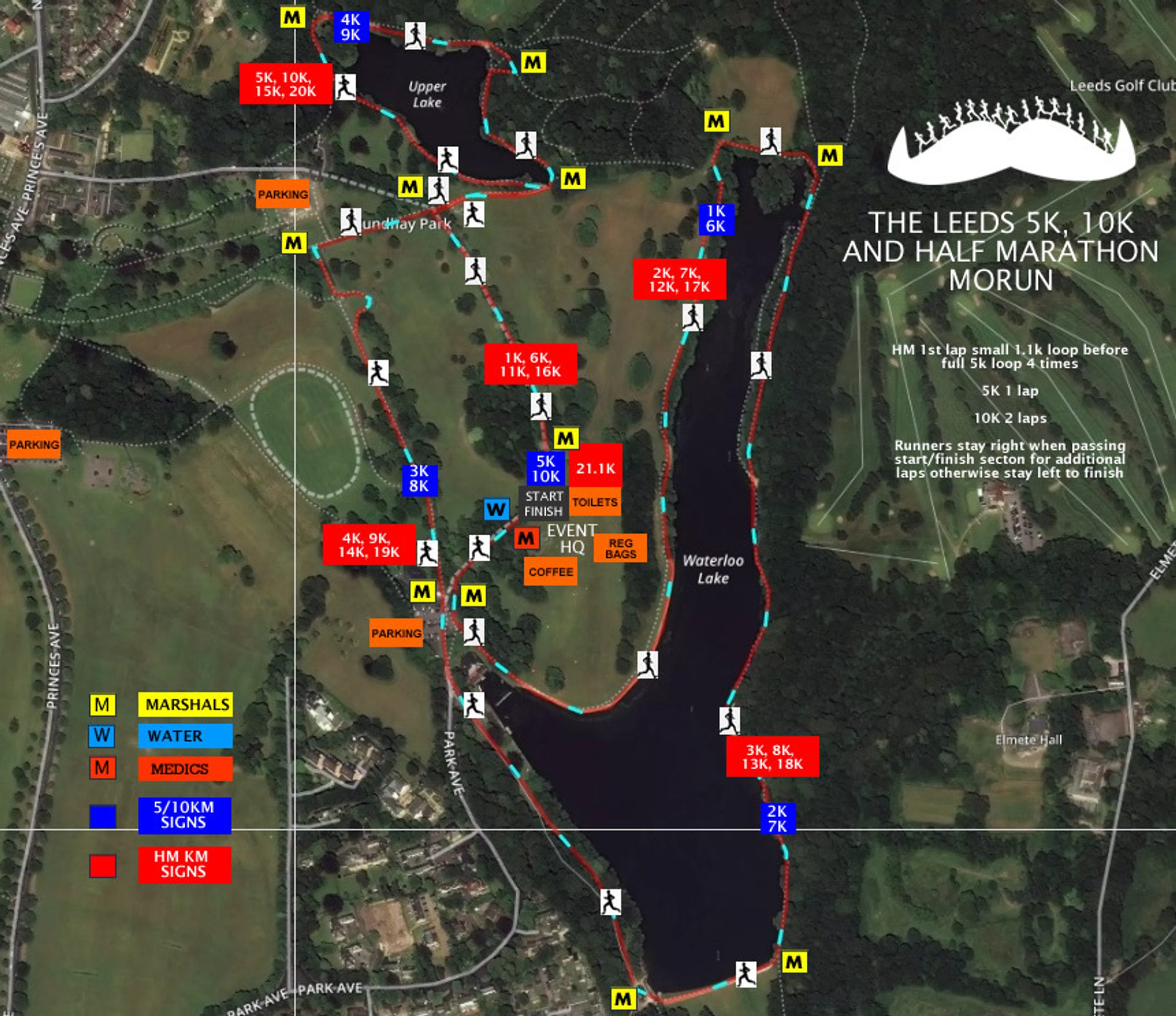 The Leeds 1.5k, 5k, 10k & Half Marathon MoRun course map