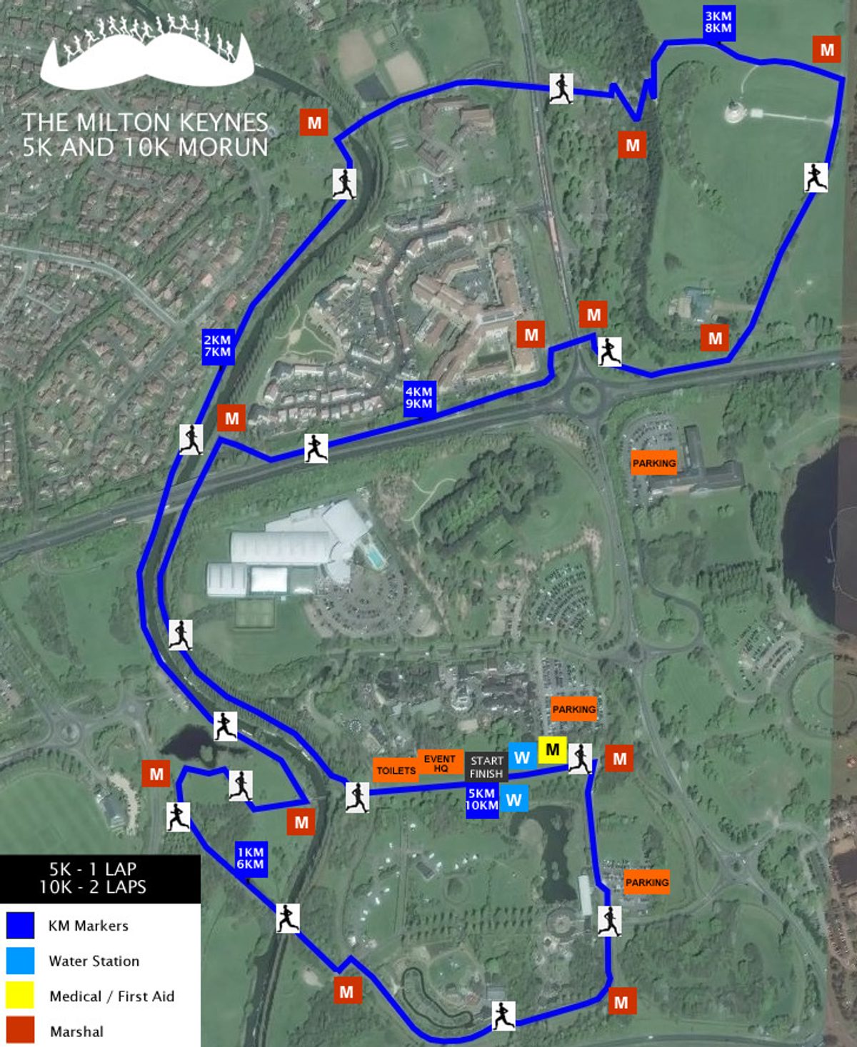 The Milton Keynes 1.5k, 5k & 10k MoRun course map