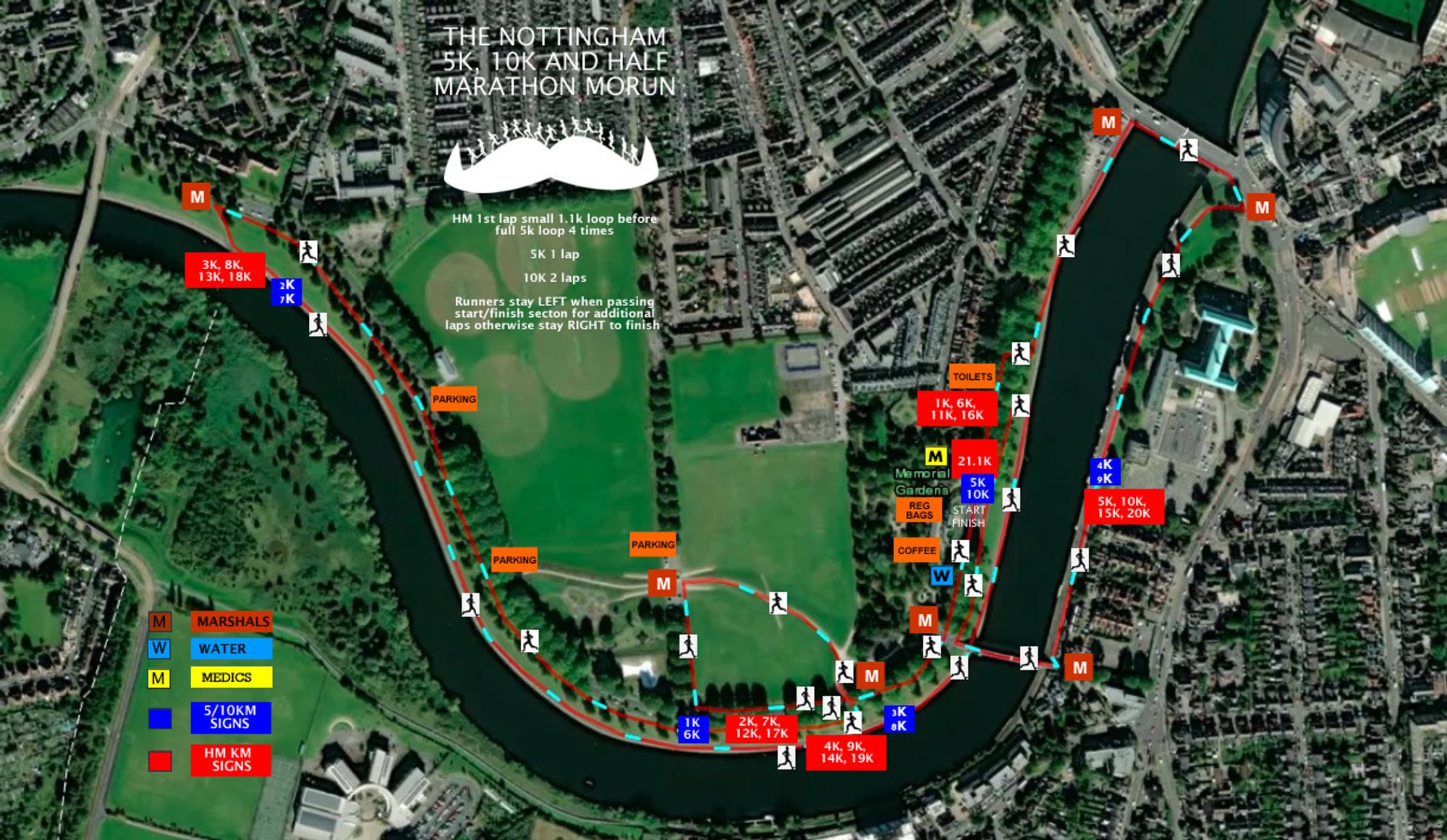 Nottingham 1.5k, 5k, 10k & Half Marathon MoRun course map