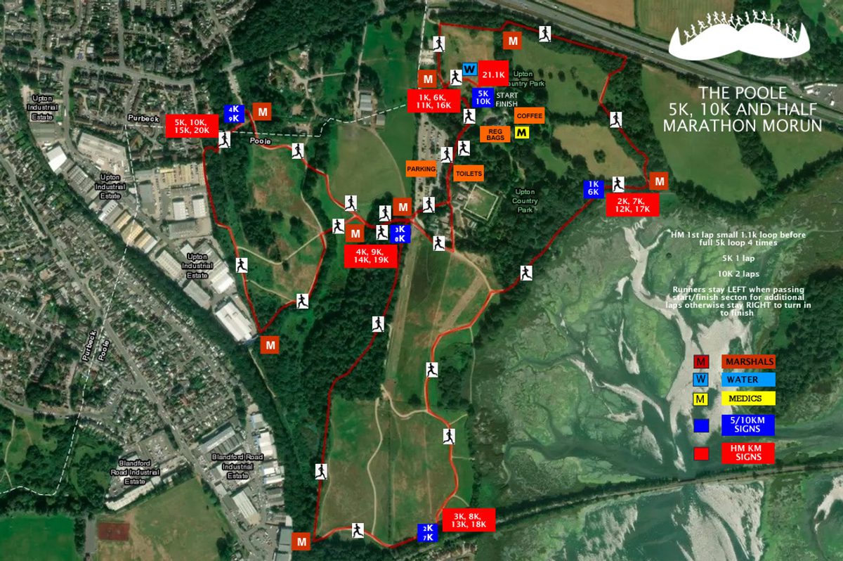 The Poole 1.5k, 5k, 10k & Half Marathon MoRun course map