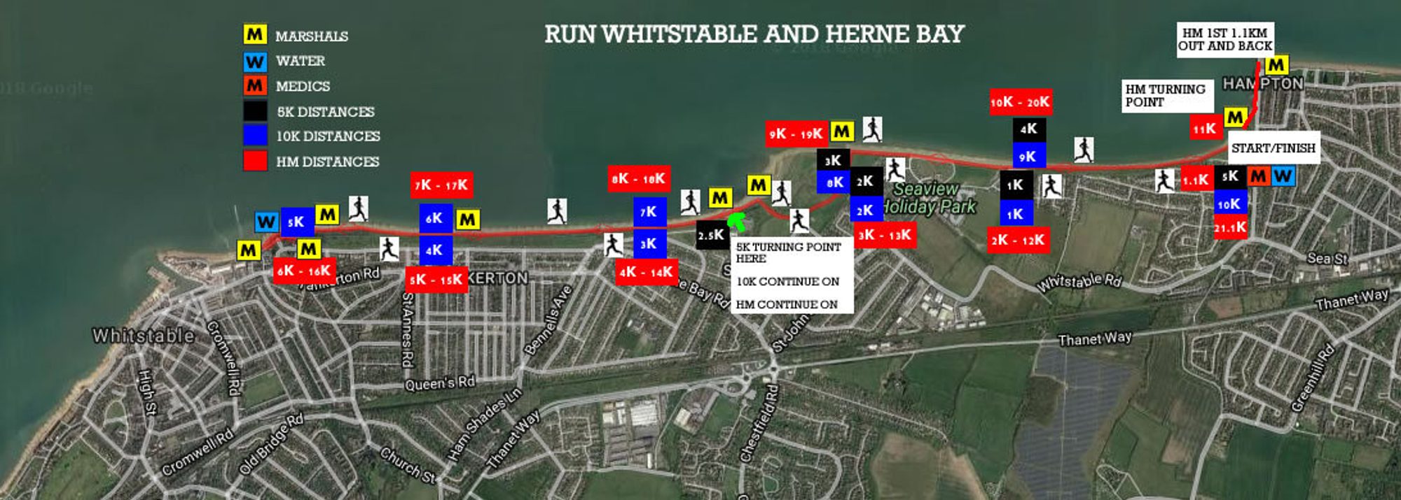Whitstable & Herne Bay 1.5k, 5k, 10k & Half Marathon MoRun course map