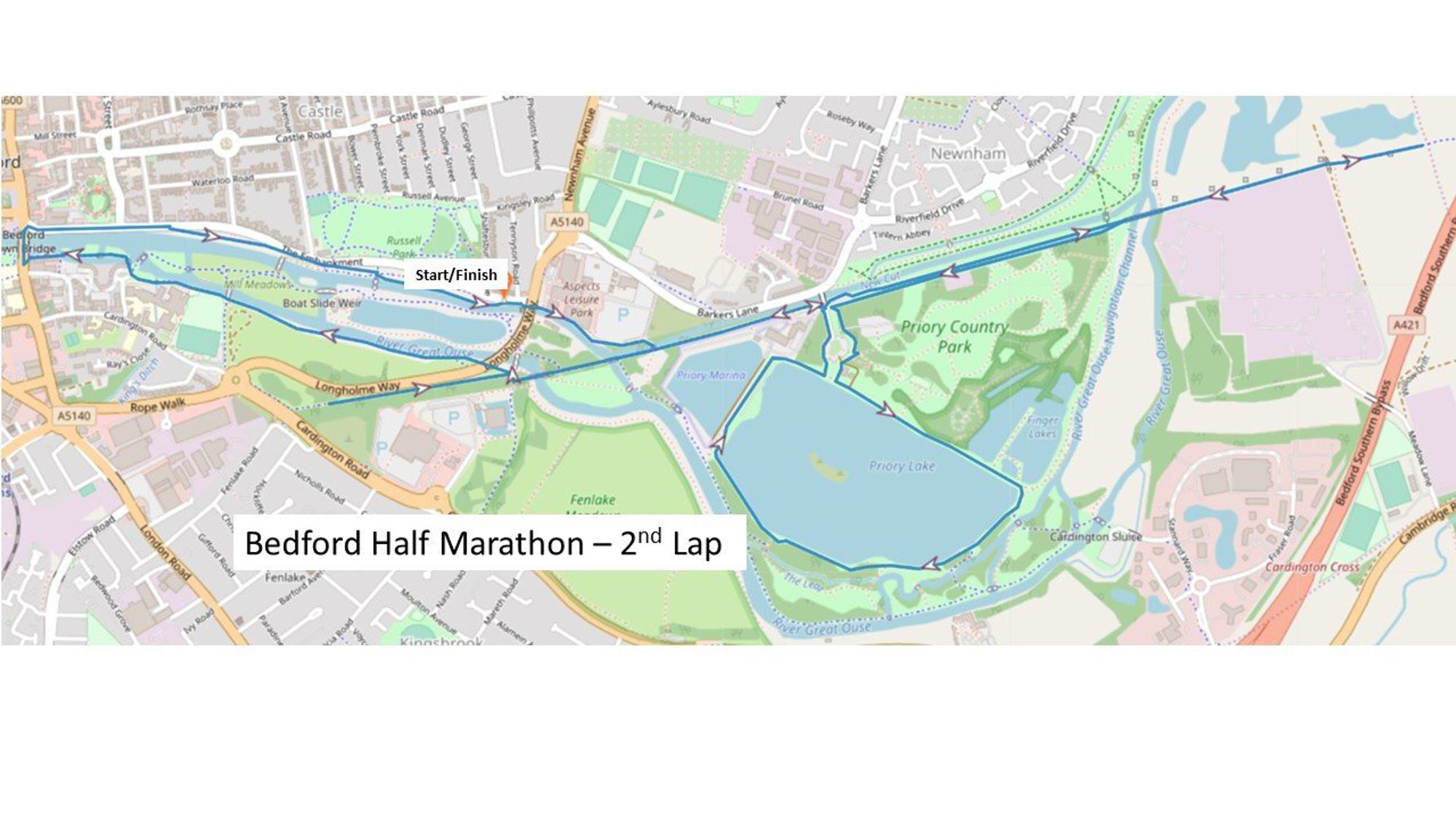 ATW Bedford Blues Foundation Half Marathon & 10k course map