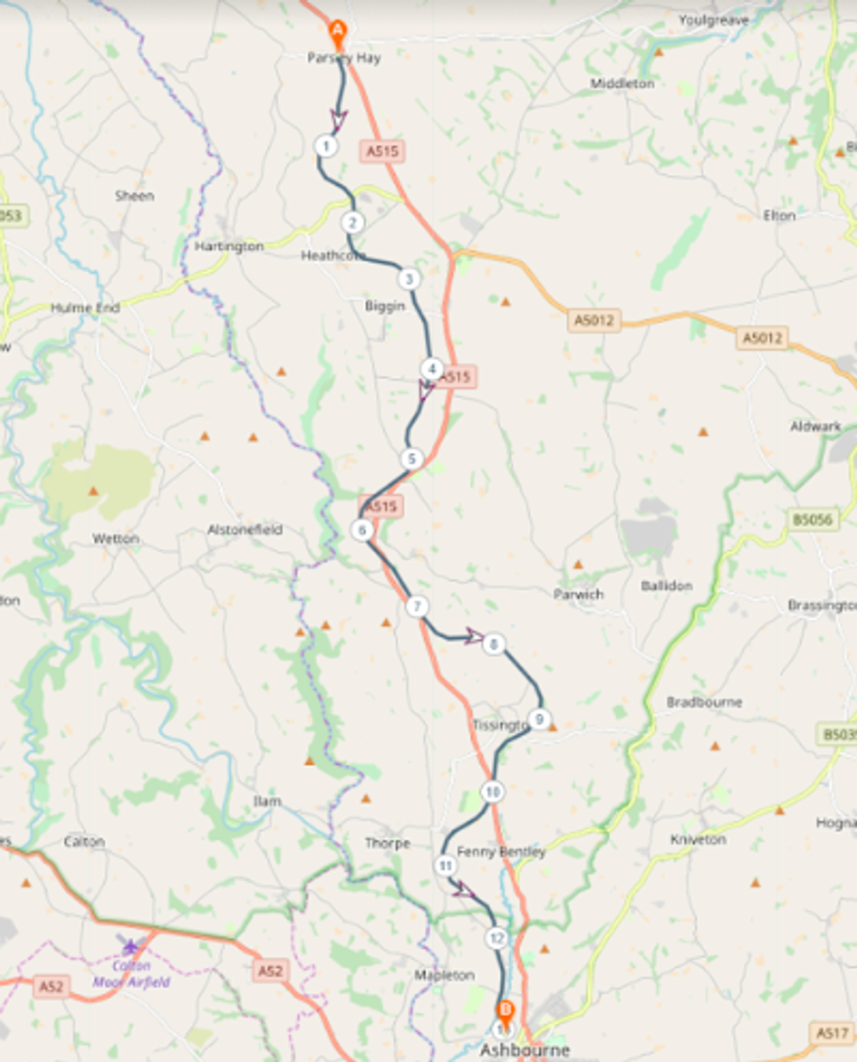 Tissington Trail Half Marathon Saturday course map
