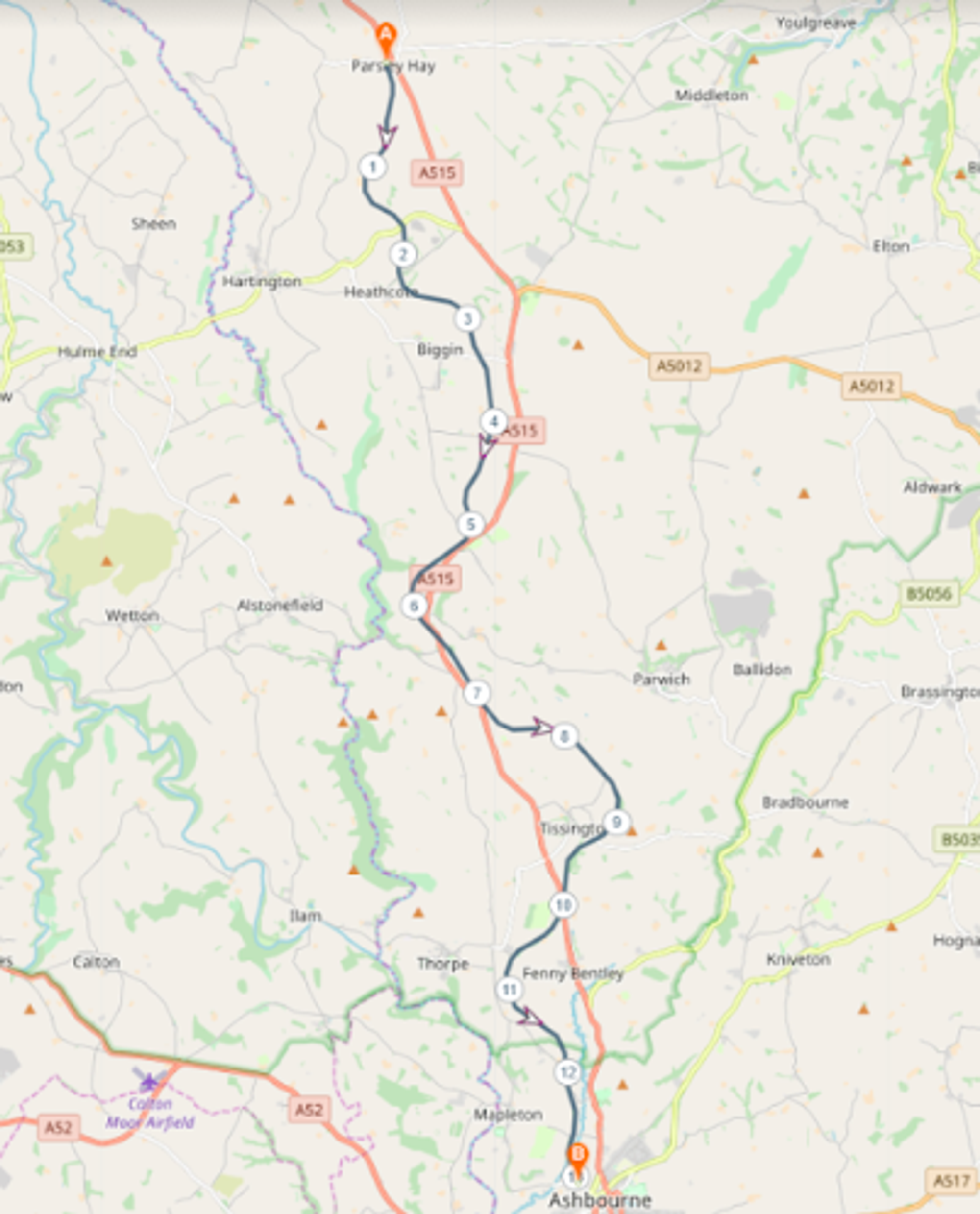 Tissington Trail Half Marathon Saturday course map