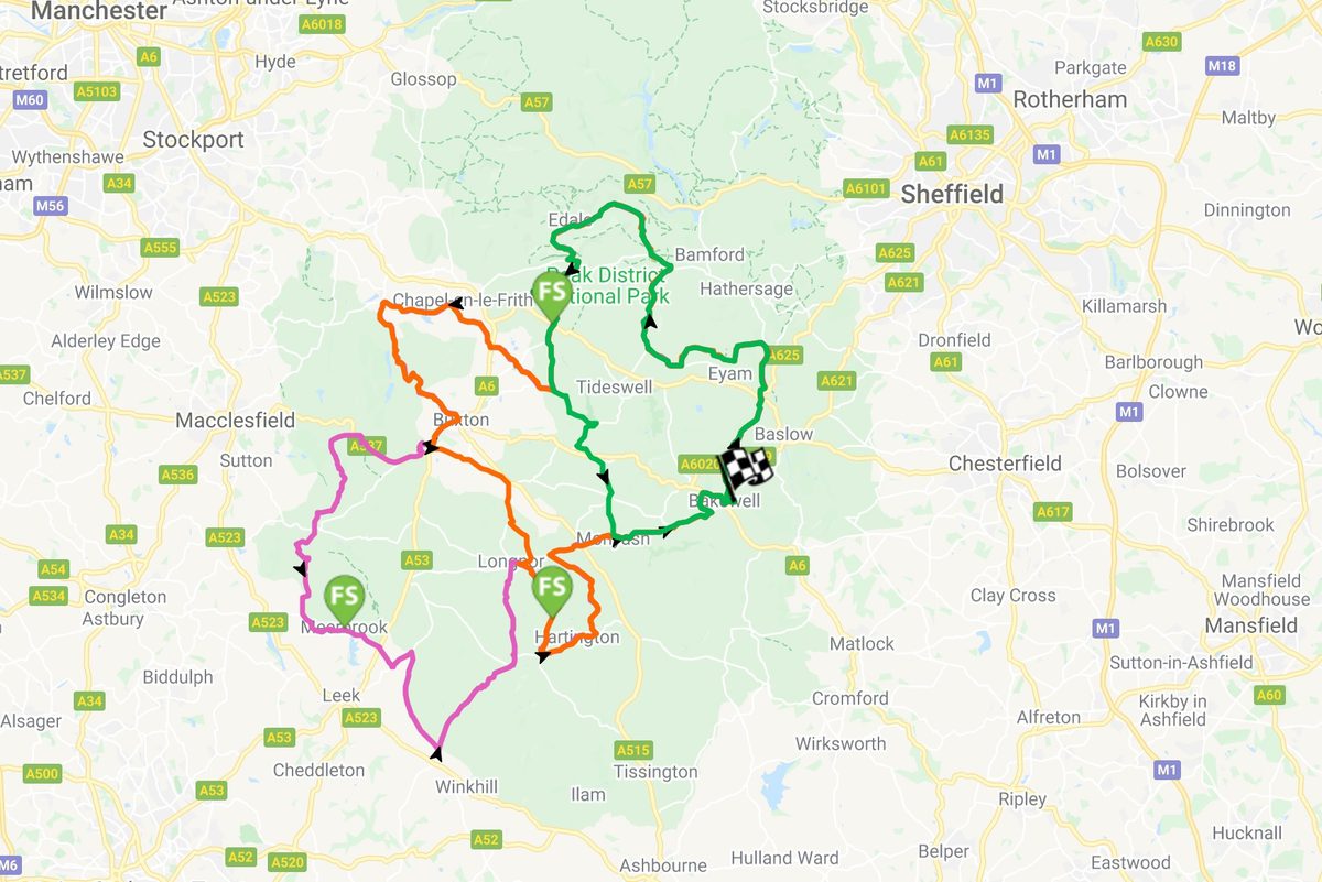 The UKCE Peaks Tour course map