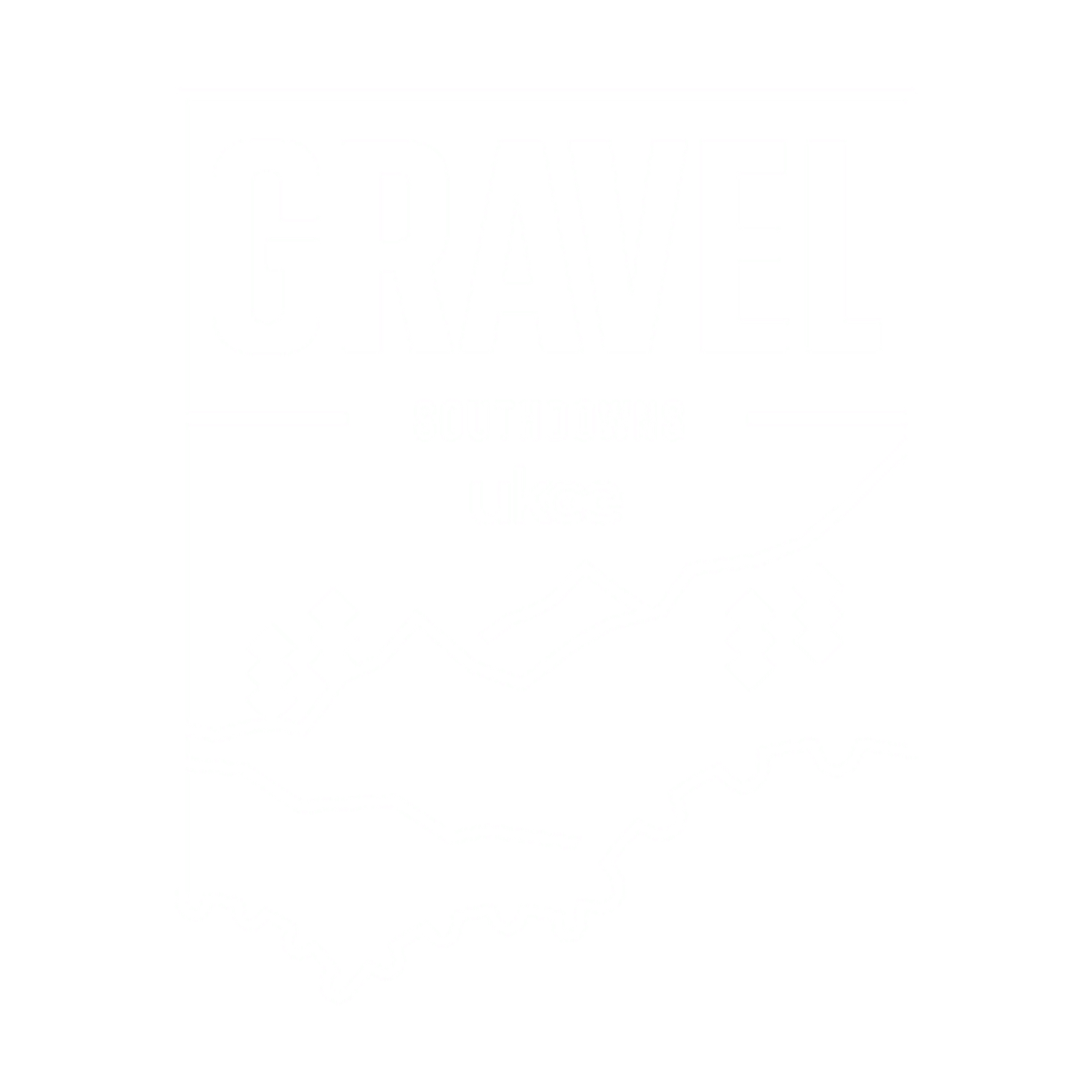 White graphic logo on a green background with the text "GRAVEL SOUTH DOWNS ukce." The design features stylized mountain peaks and trees.