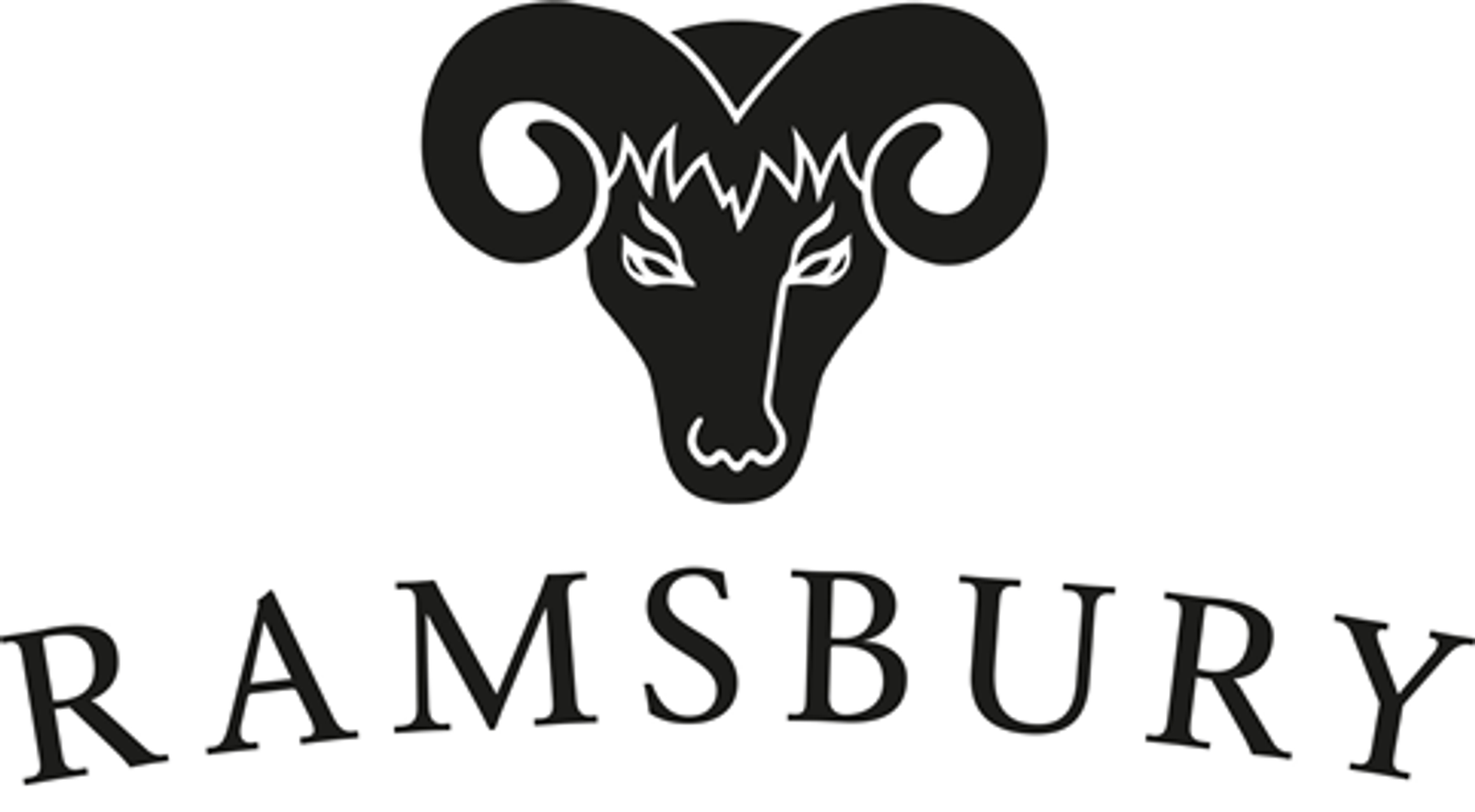 A stylized logo featuring the head of a ram with large, curling horns above the word "RAMSBURY" in bold, uppercase letters. The ram's head is black with white accents, creating a striking, minimalist design.