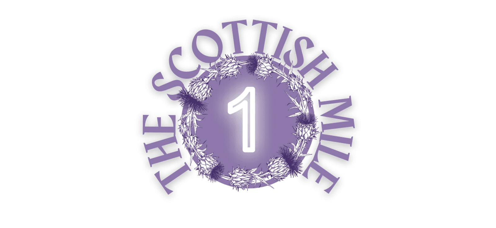 A circular logo with the text "THE SCOTTISH MILE" arched around the upper half and lower half of a wreath featuring thistle flowers. The center of the logo displays the number "1" in white against a purple background.