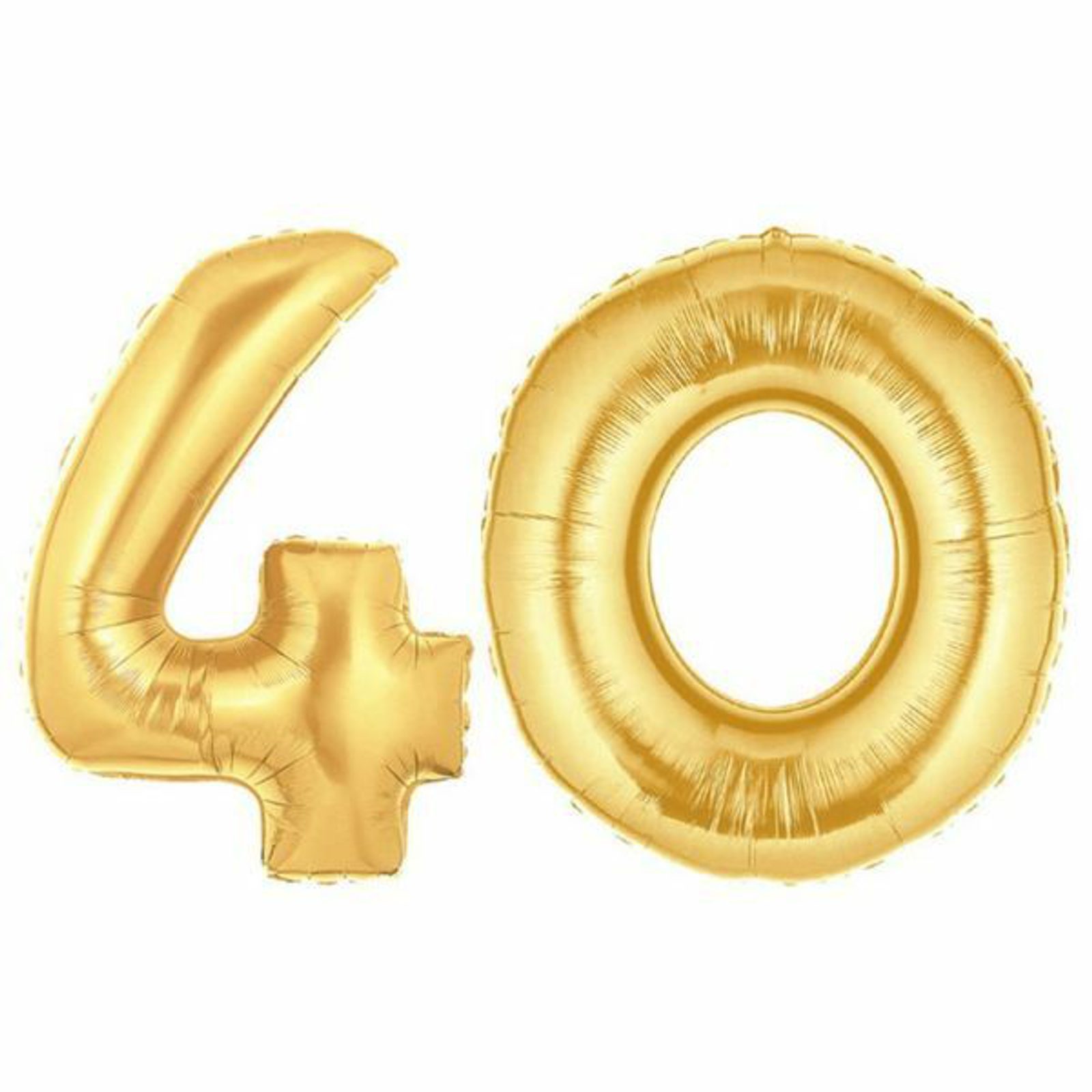 Gold balloon numbers "40" on a white background. The balloon is shiny and reflective, perfect for celebrating a 40th birthday or anniversary.