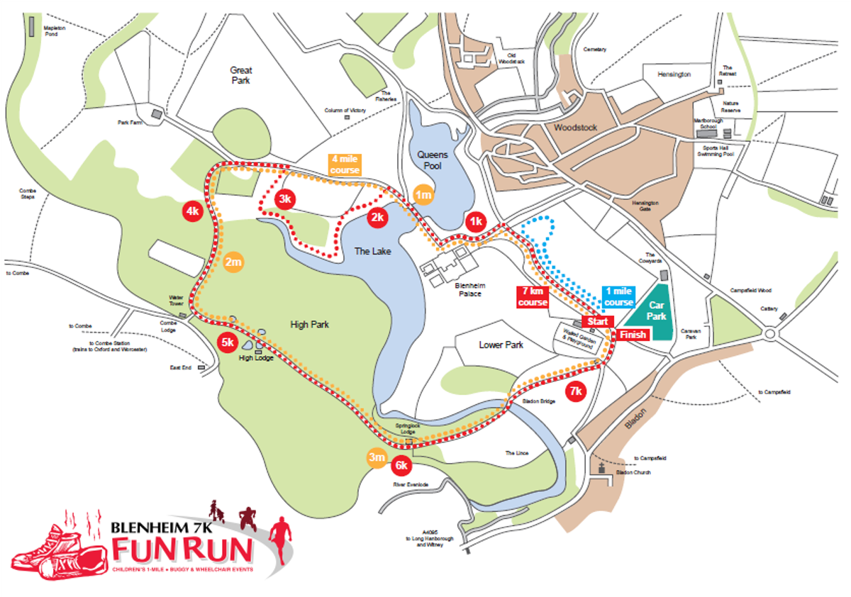 Blenheim 7k Fun Run course map