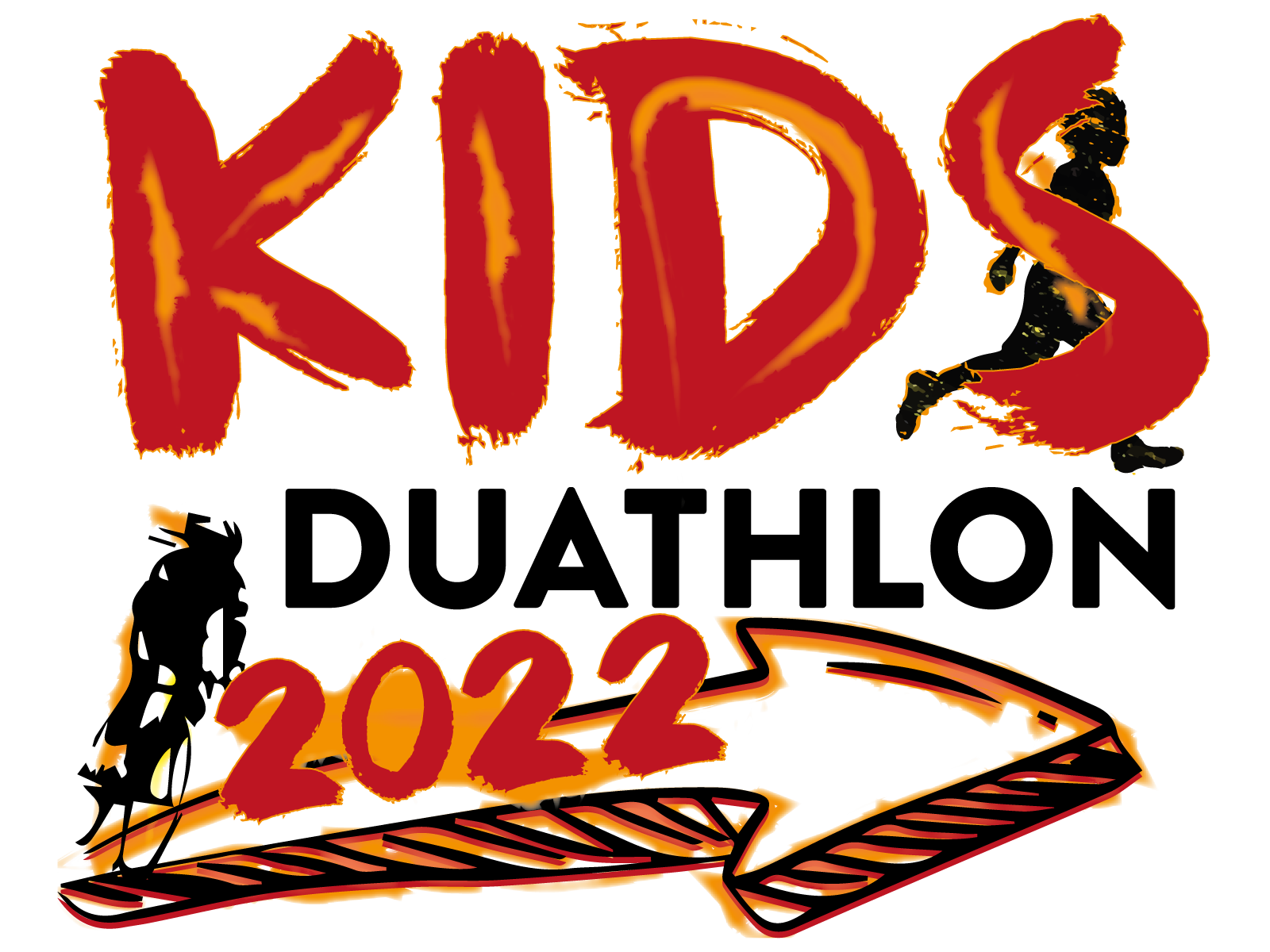 A graphic with the word "KIDS" written in bold, red, textured letters at the top. Below it, the year "2022" is written in red with a stylized yellow and black arrow pointing to the right underneath it. The entire design has a hand-drawn look.