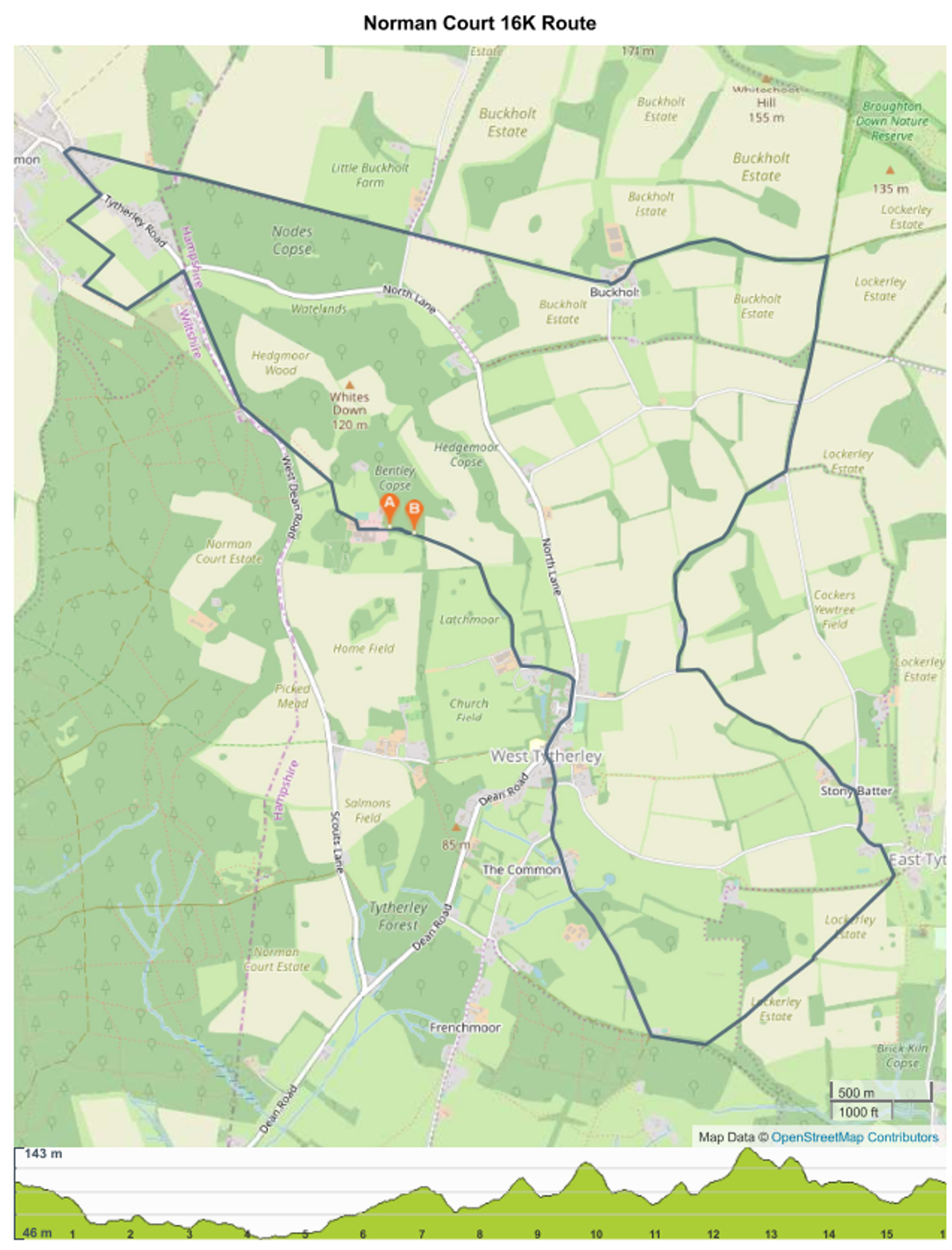 Norman Court 10k & 16k course map