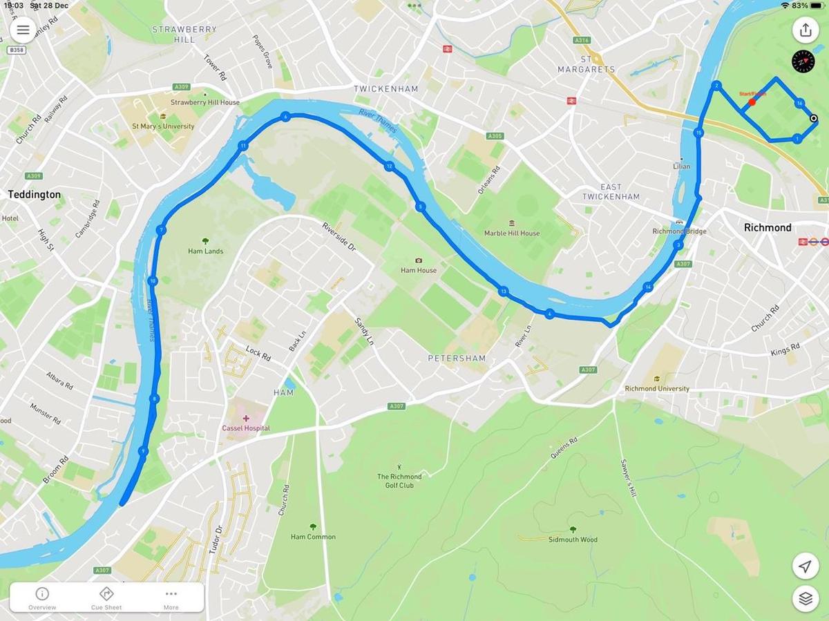 Thames Towpath 10 course map